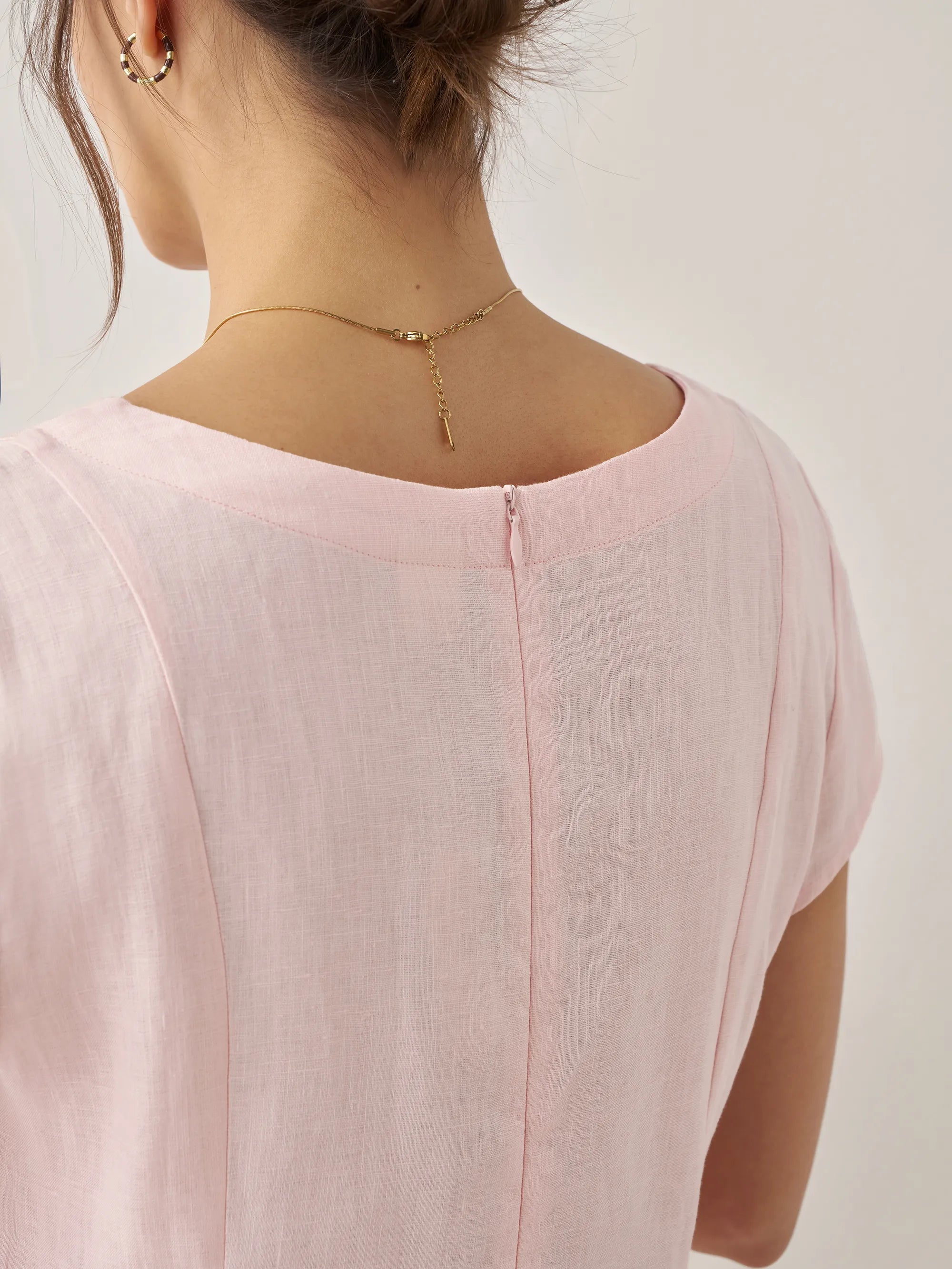 100% Linen Natural Summer V-Neck Dress ALEXA