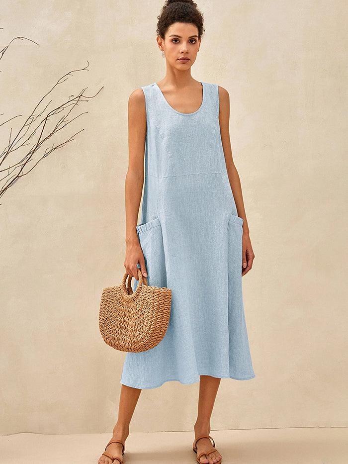 100% Linen Swing Beach Tank Dress GIANA