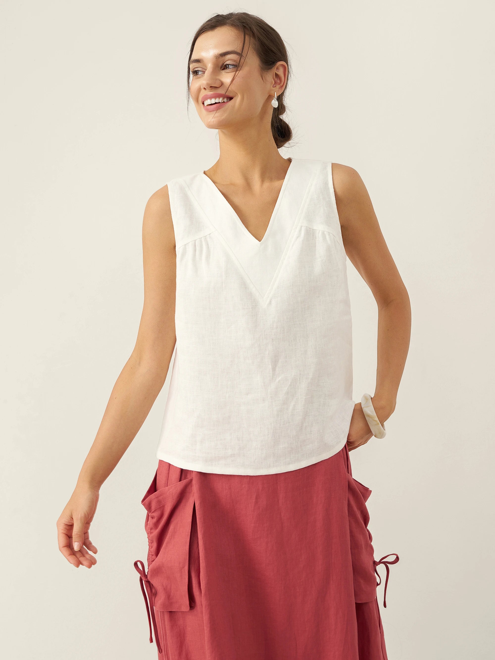 100% Linen V-Neck Sleeveless Tank Top NICOLE