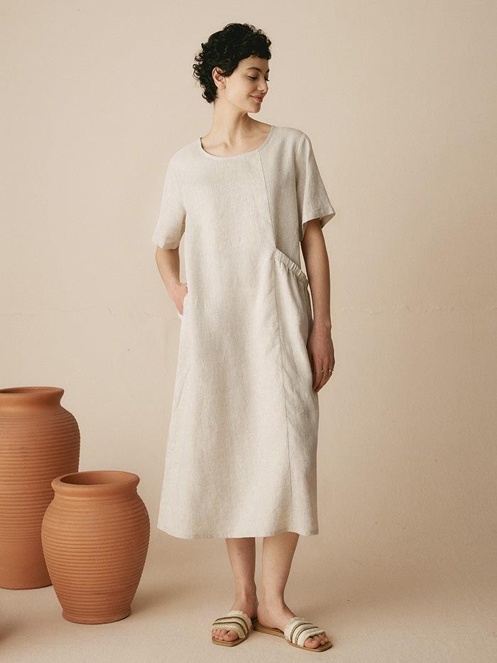 100% Linen Pocket Caftan Midi-Dress ESME