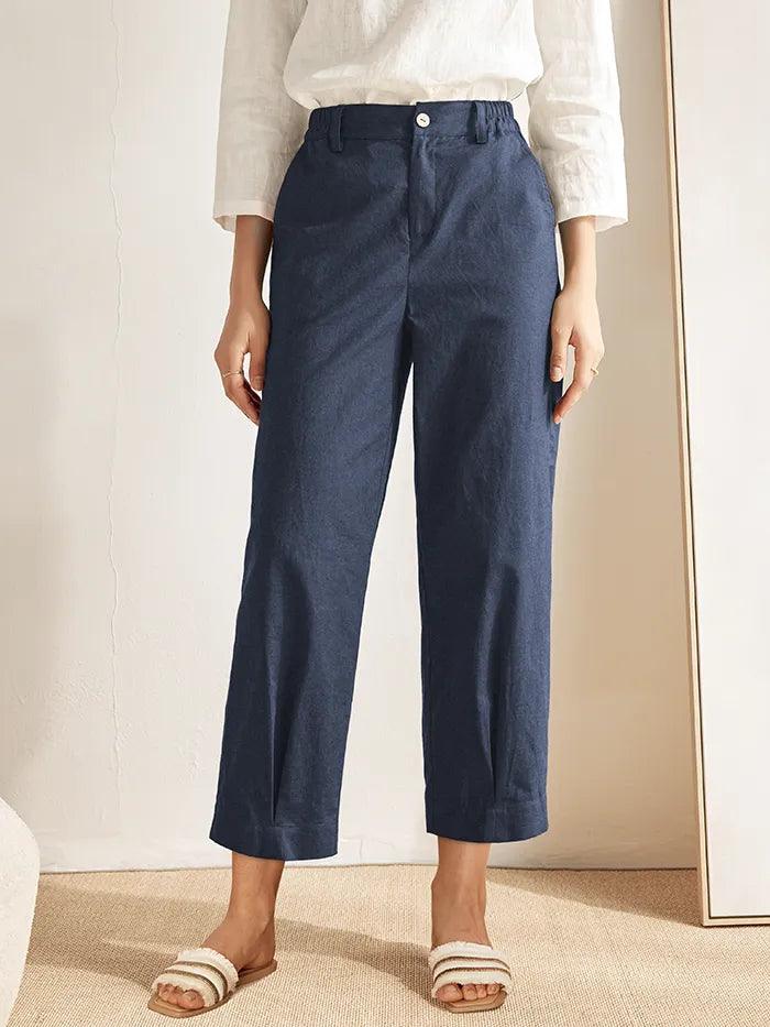 Linen Pocketed Straight-Leg Ankle Pants NINA
