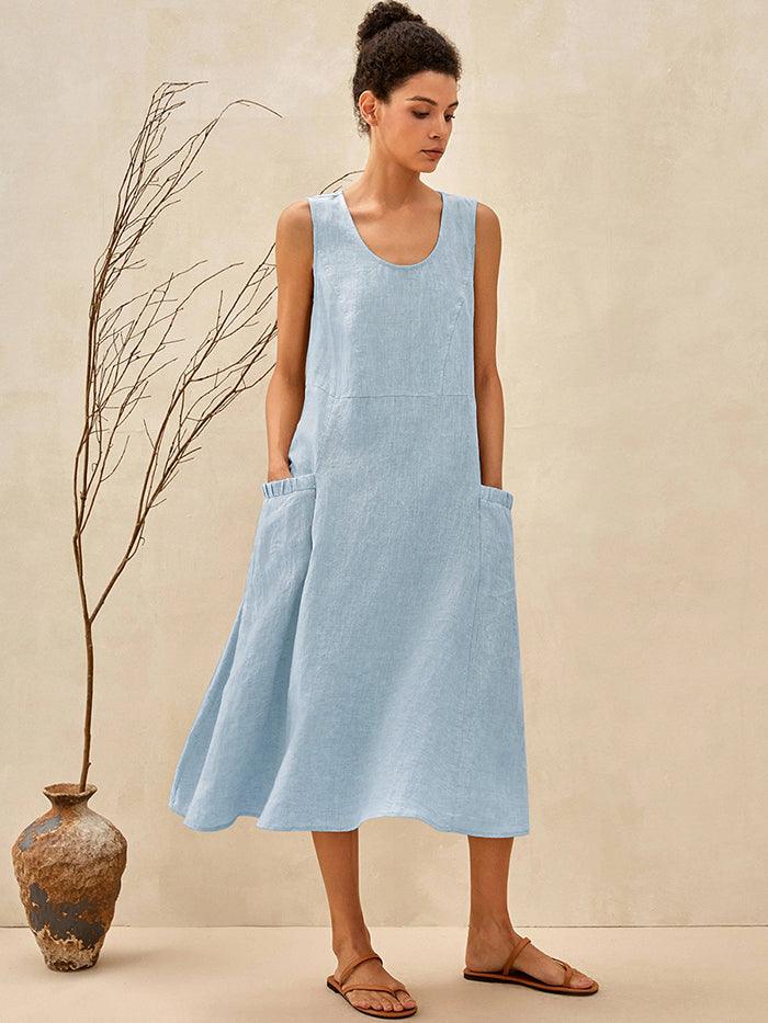 100% Linen Swing Beach Tank Dress GIANA