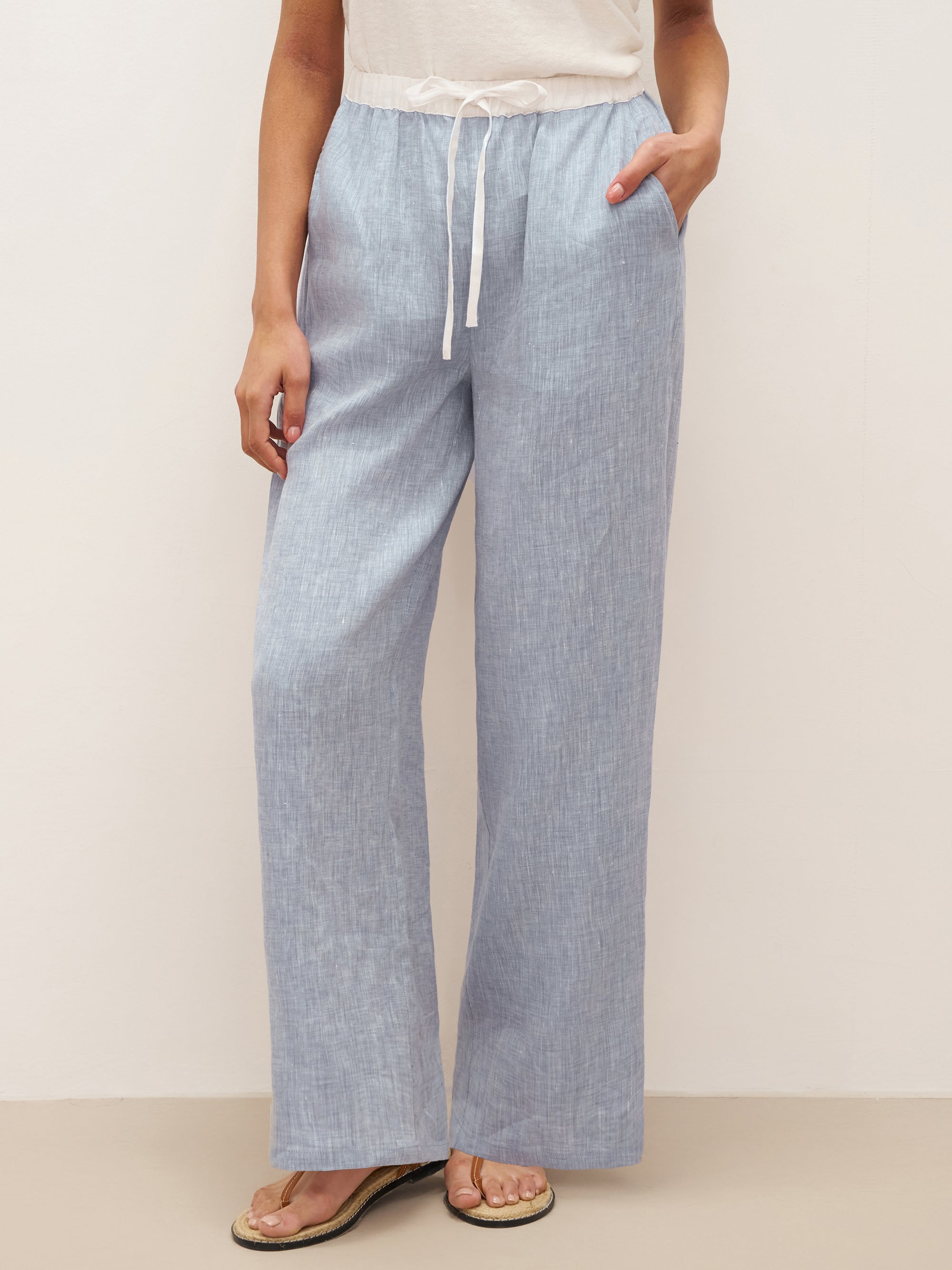 100% Linen Elastic Waist Straight-Leg Trousers JOURDAN