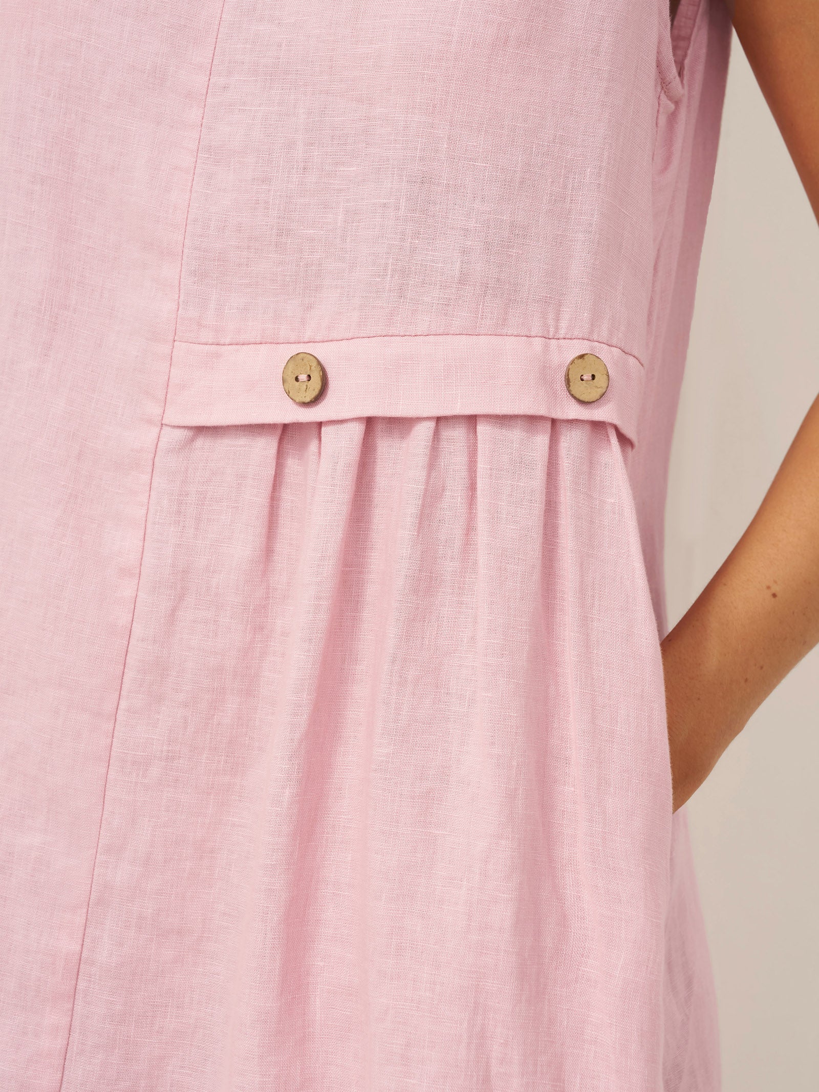 100% Linen Sleeveless Accordion Pleat Midi Dress TINA