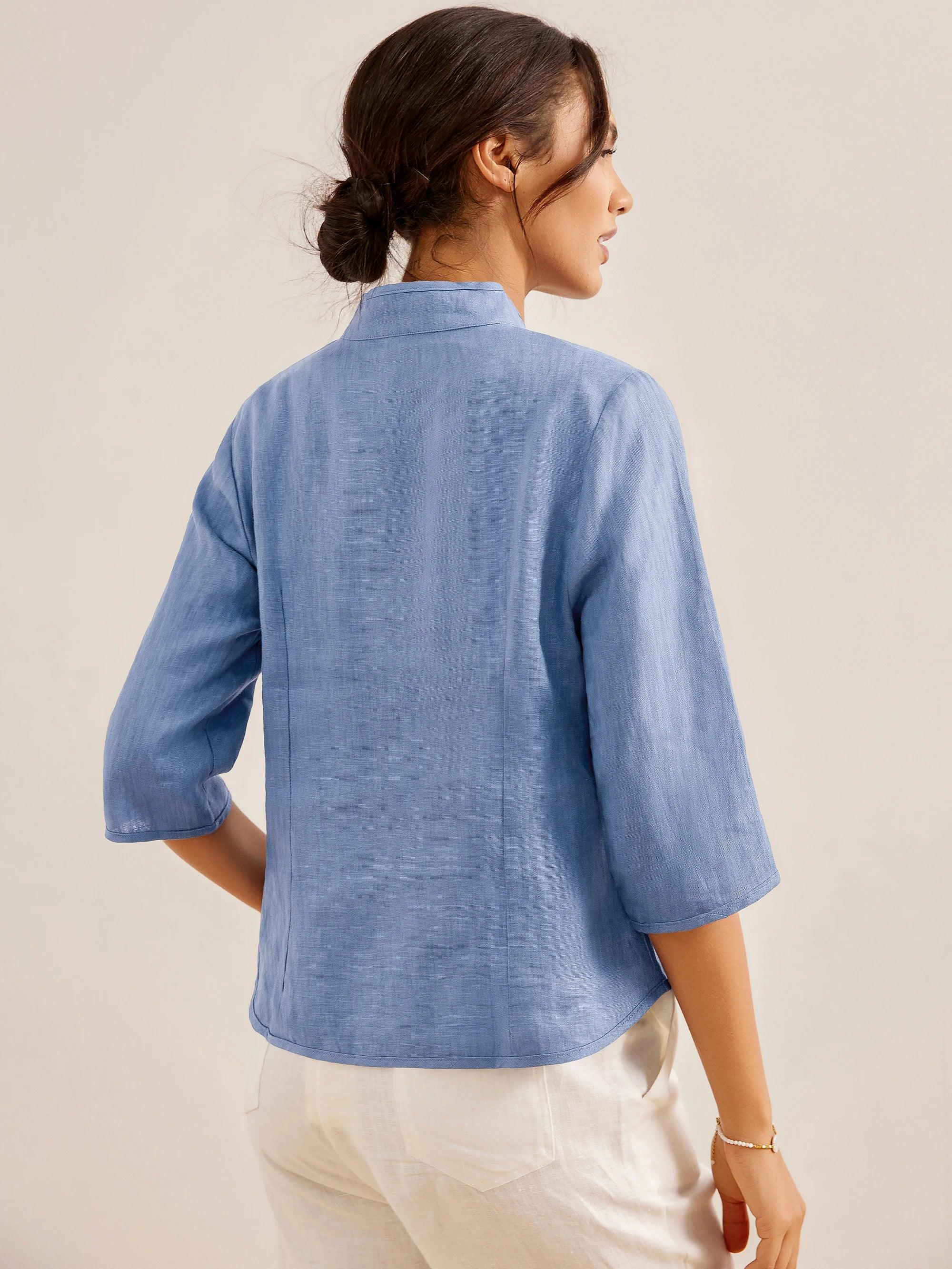 100% Linen Hand Button Fitted Jacket AMELIA