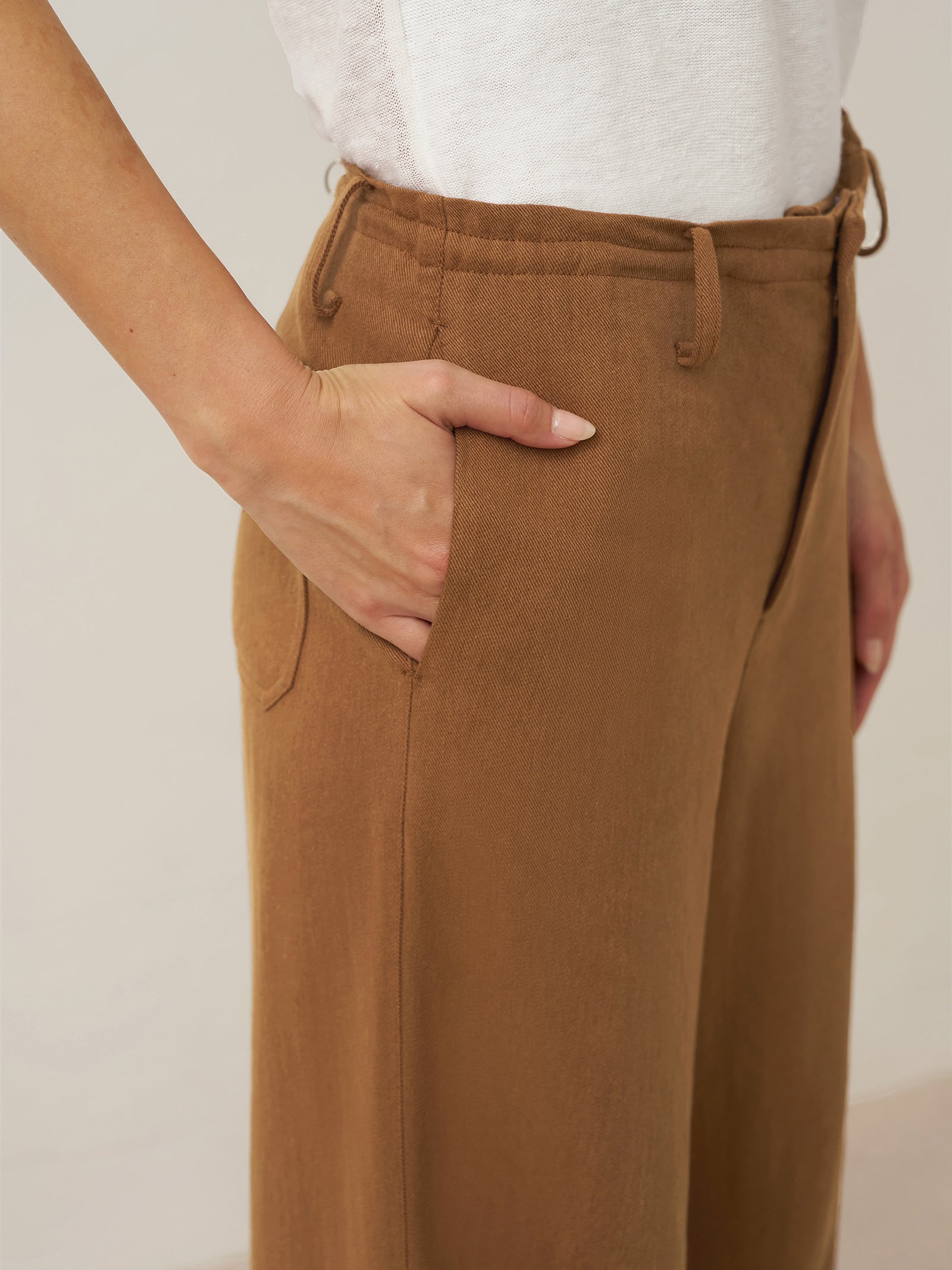 Tencel Linen Drawstring Straight Leg Pants