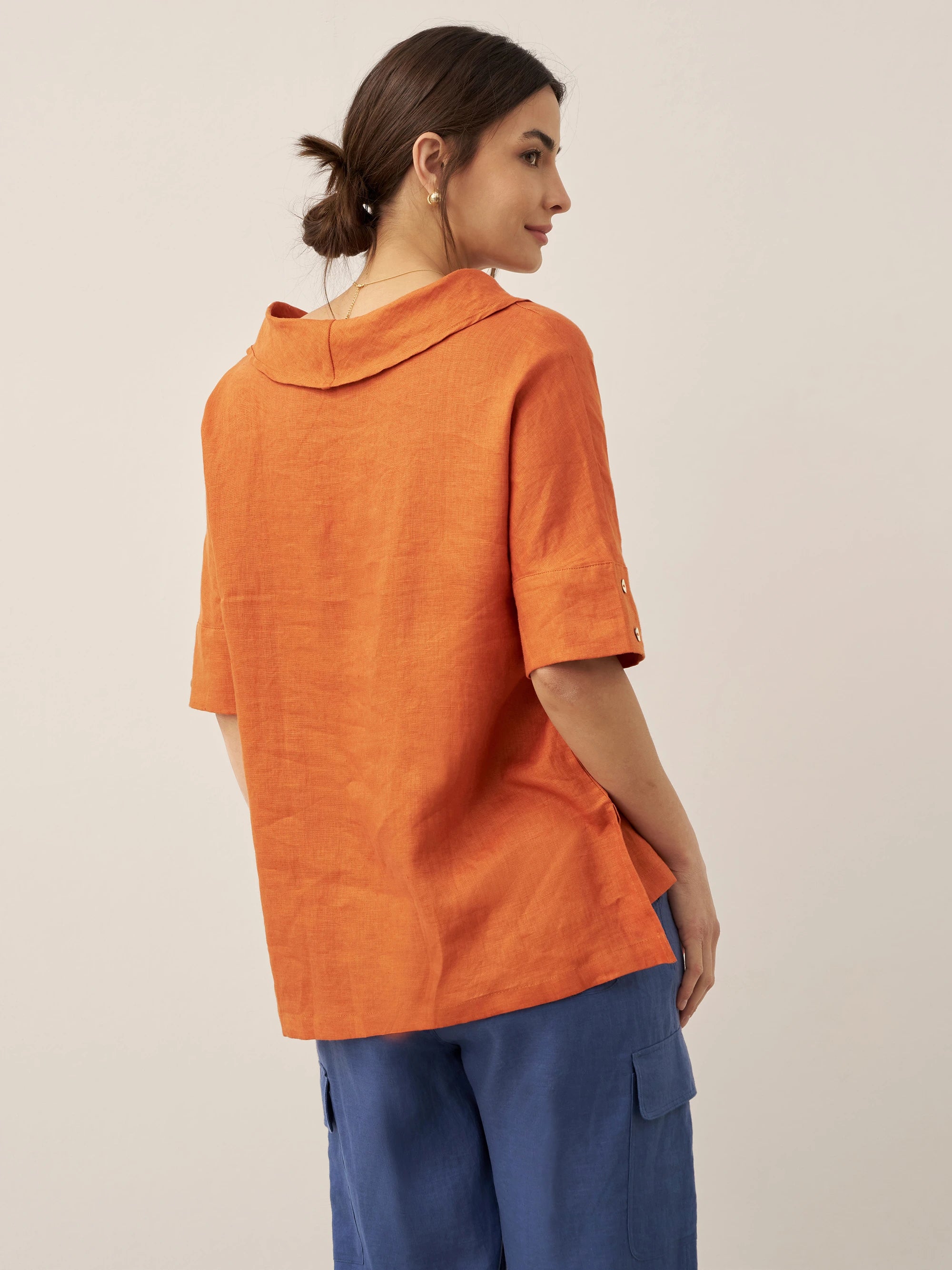 100% Linen V-Neck Short Sleeve Shirt SIERRA