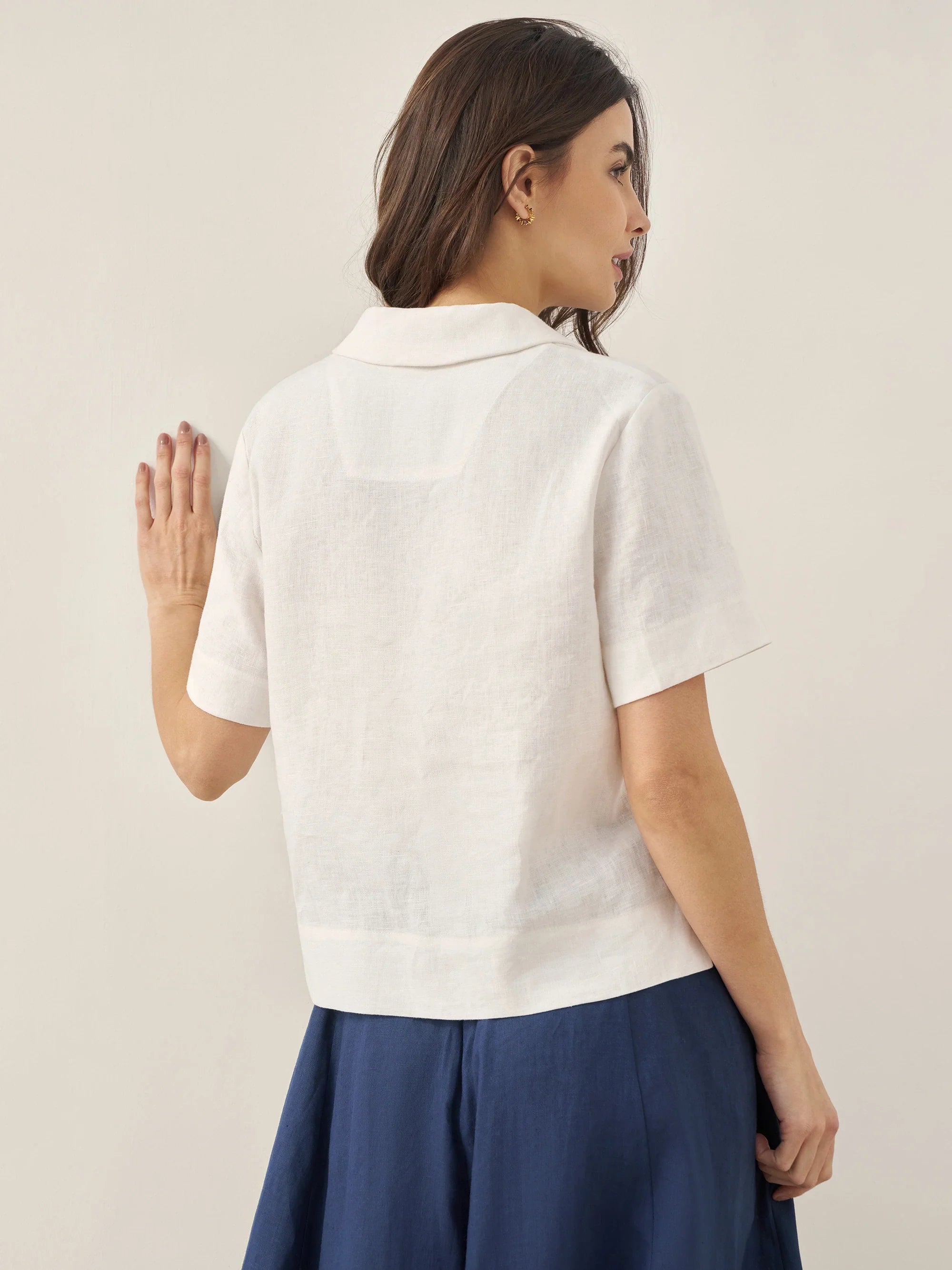 100% Linen Button-Up Short Sleeve Shirt ORENDA