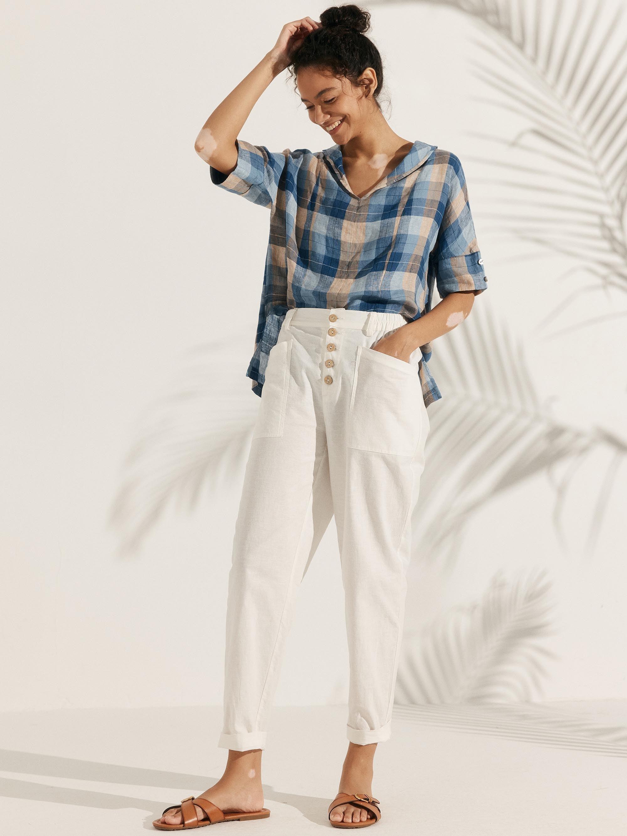 Linen V Neck Short Sleeve Shirt