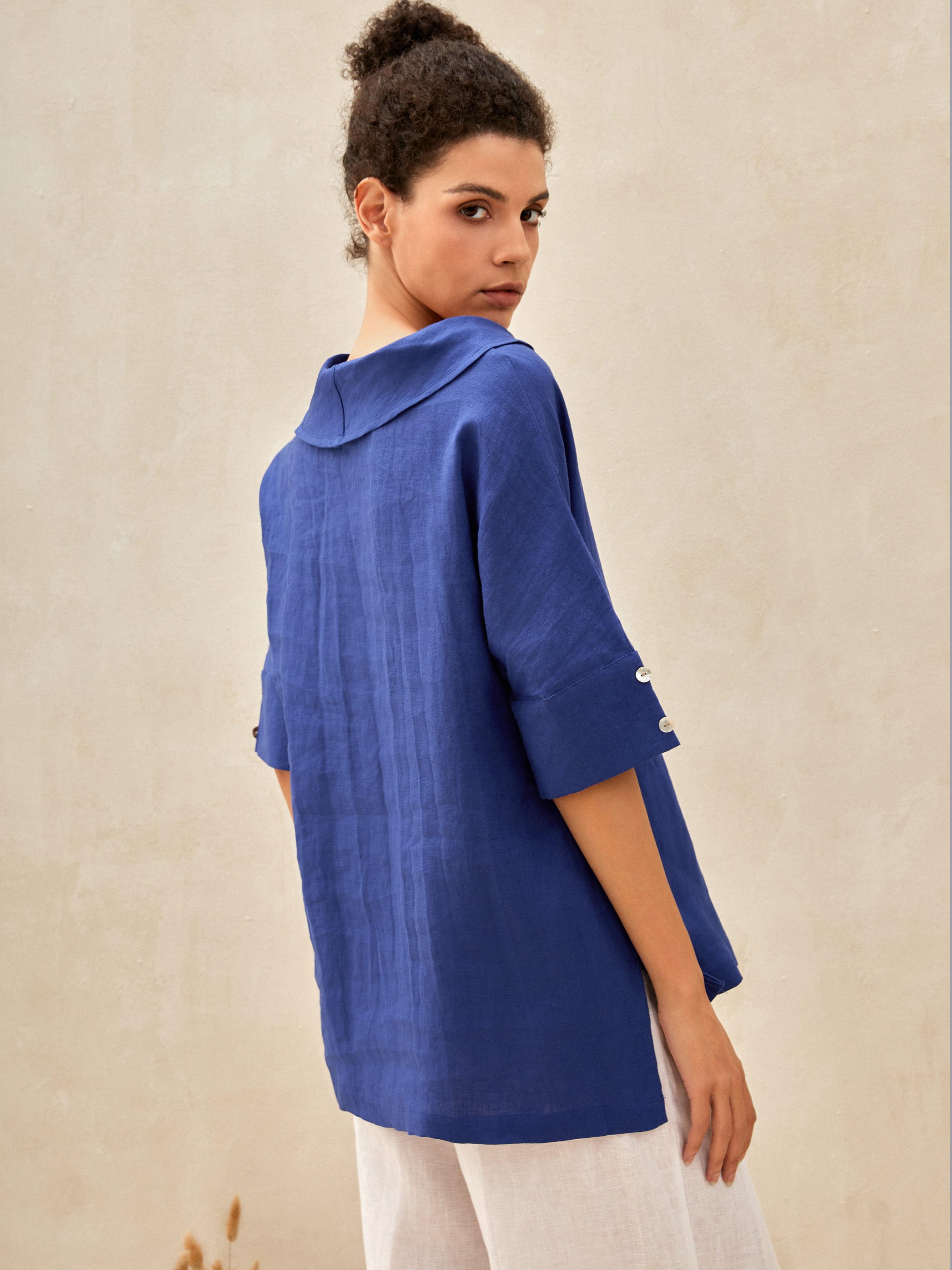 100% Linen V-Neck Short Sleeve Shirt