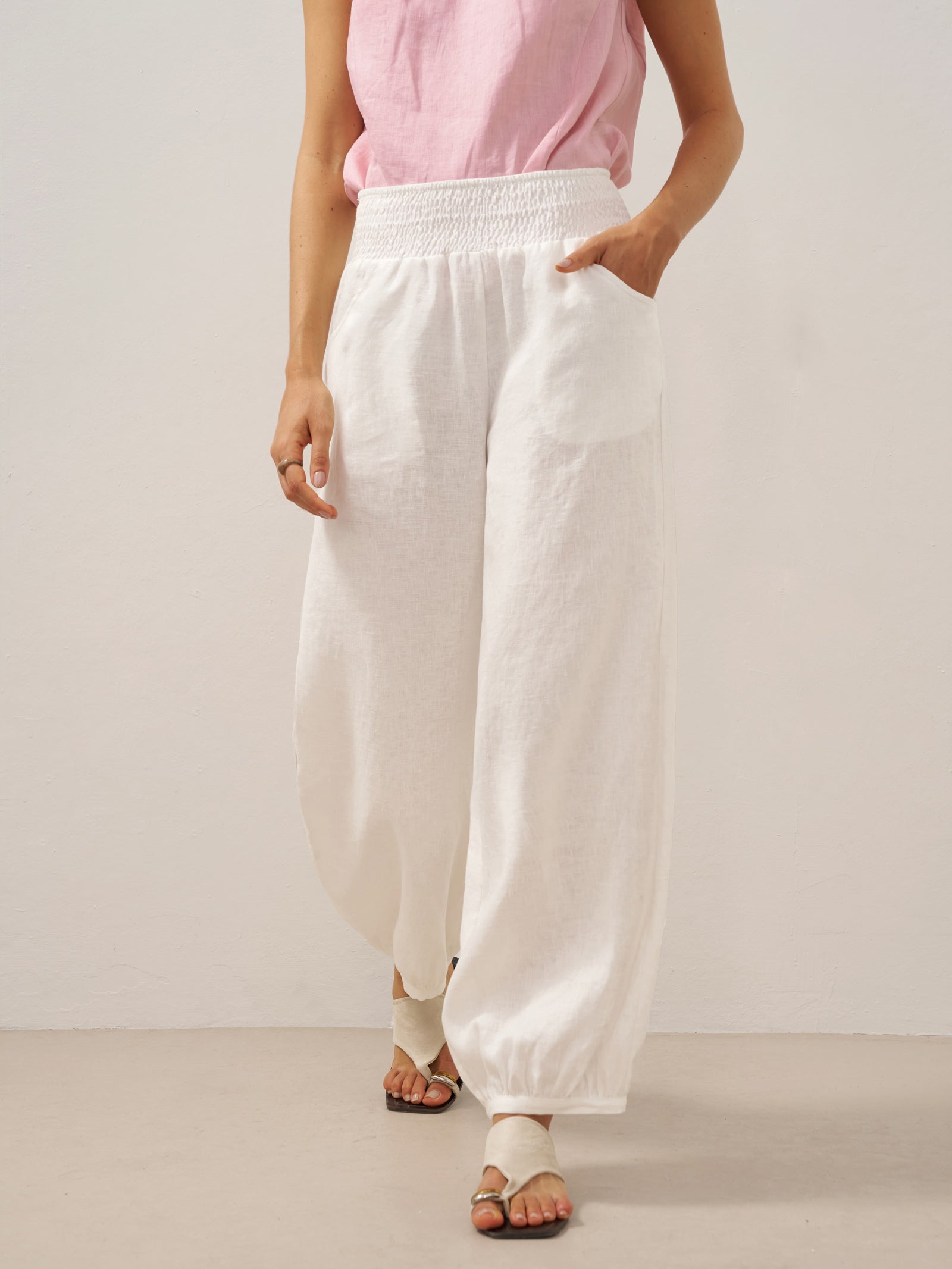 100% Linen Broad Elastic Waistband Pants TALIA