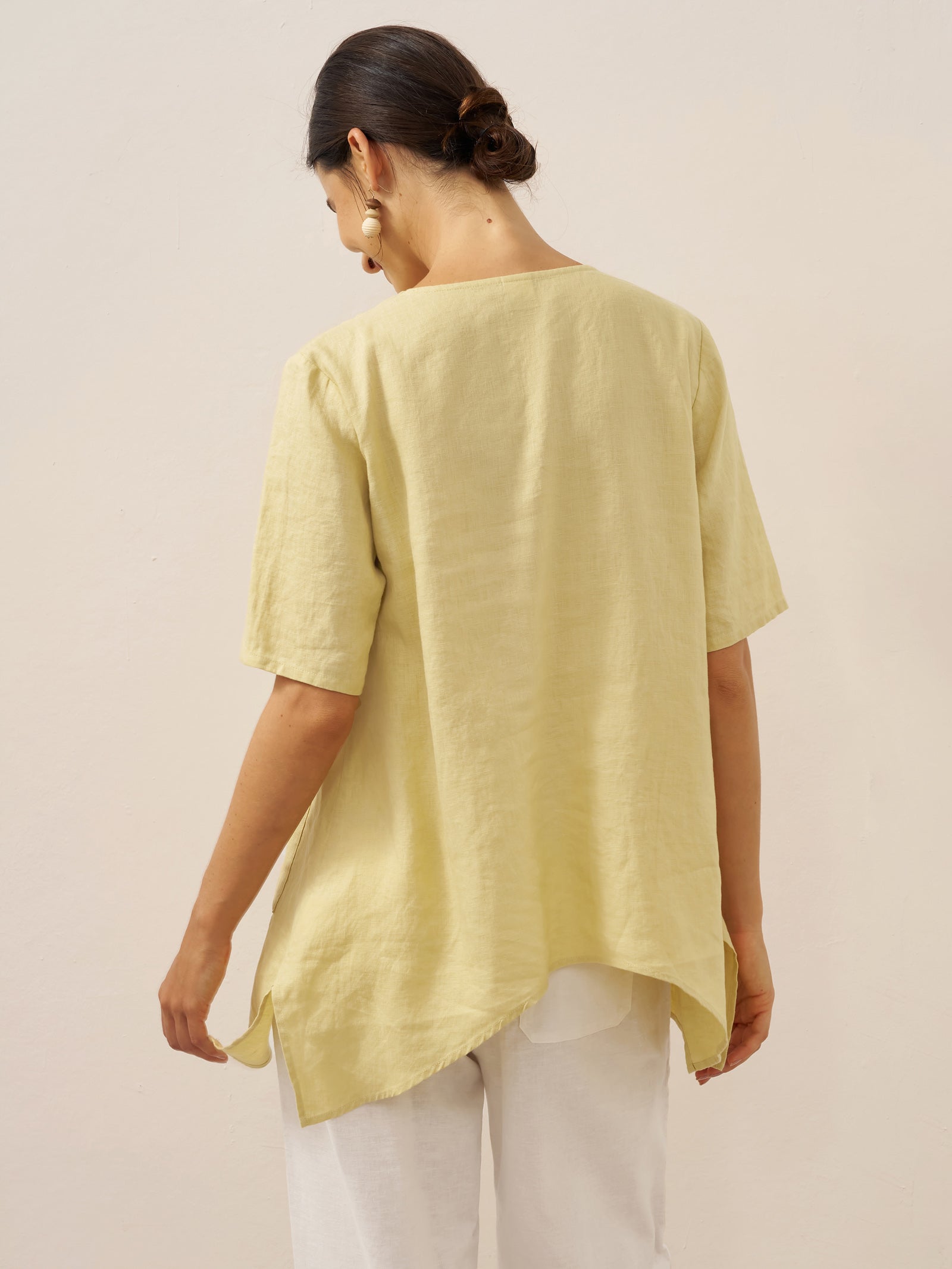 100% Linen Asymmetric Hem Long Top ISLA