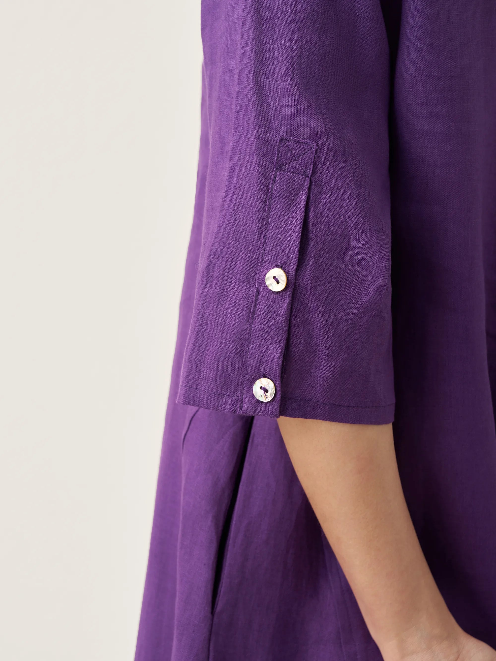 100% Linen Collarless Mid-Length Dress