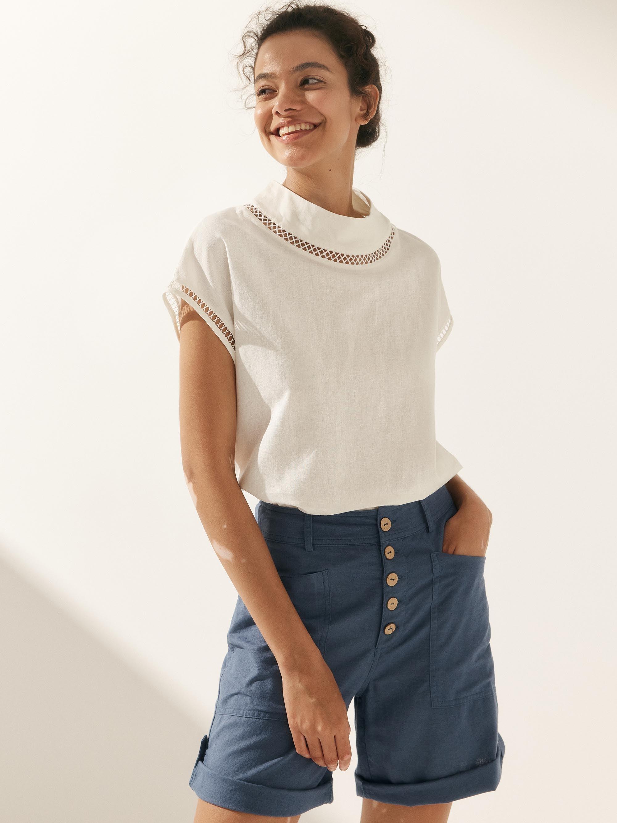 Linen Cutout Turtleneck Top QUINN