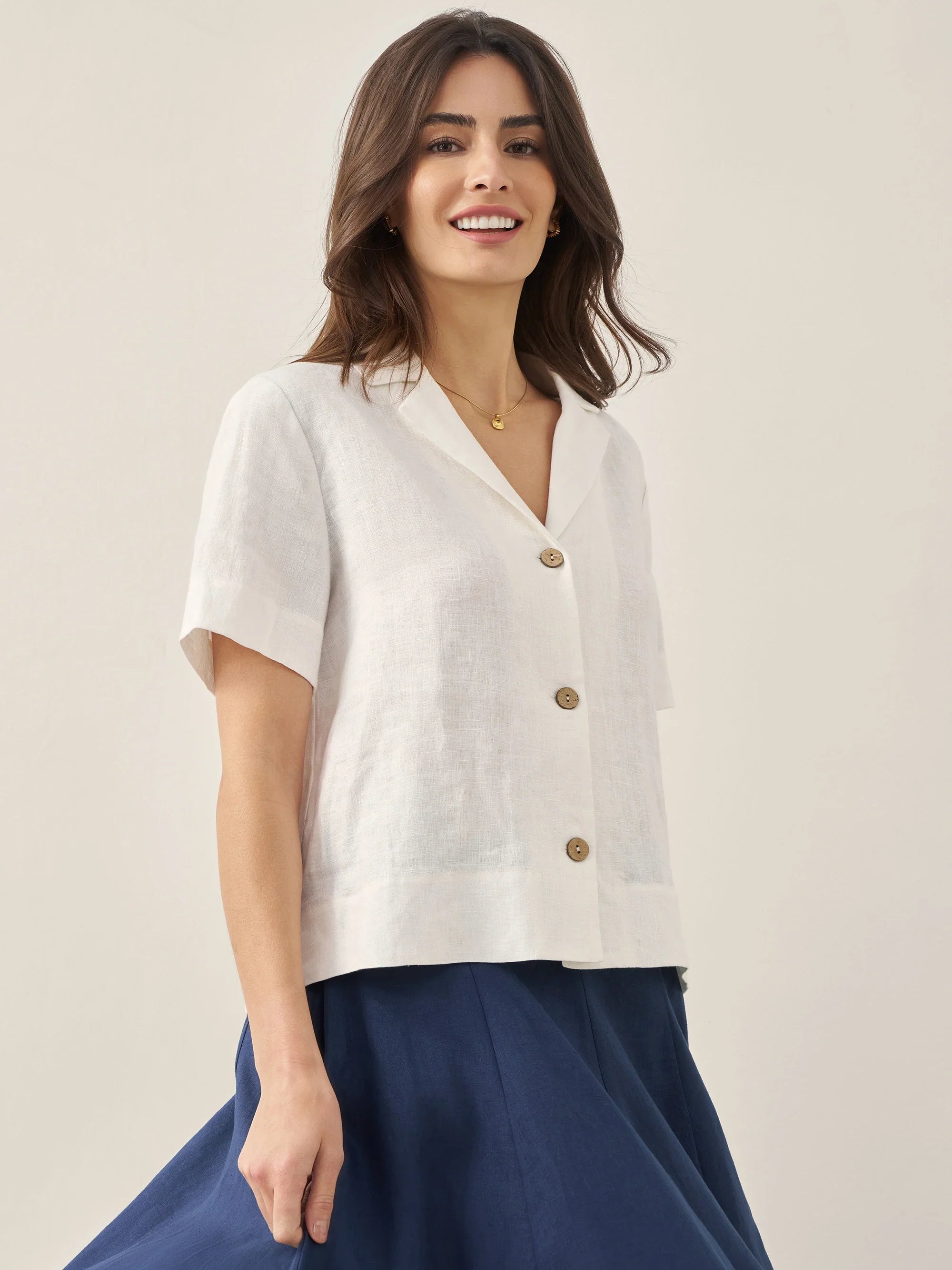 100% Linen Button-Up Short Sleeve Shirt ORENDA