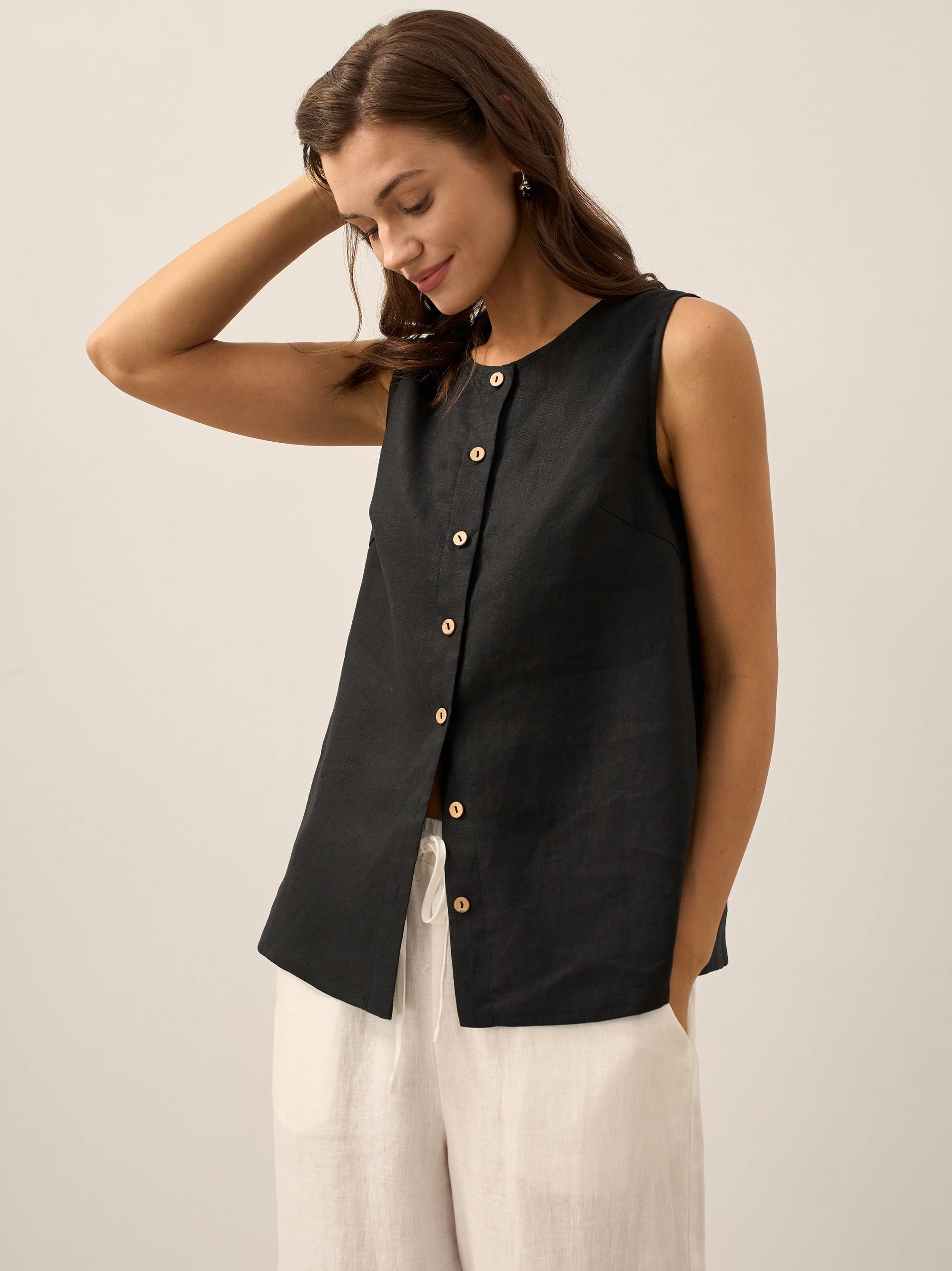 100% Linen Buttons Down Tank Top ERIN