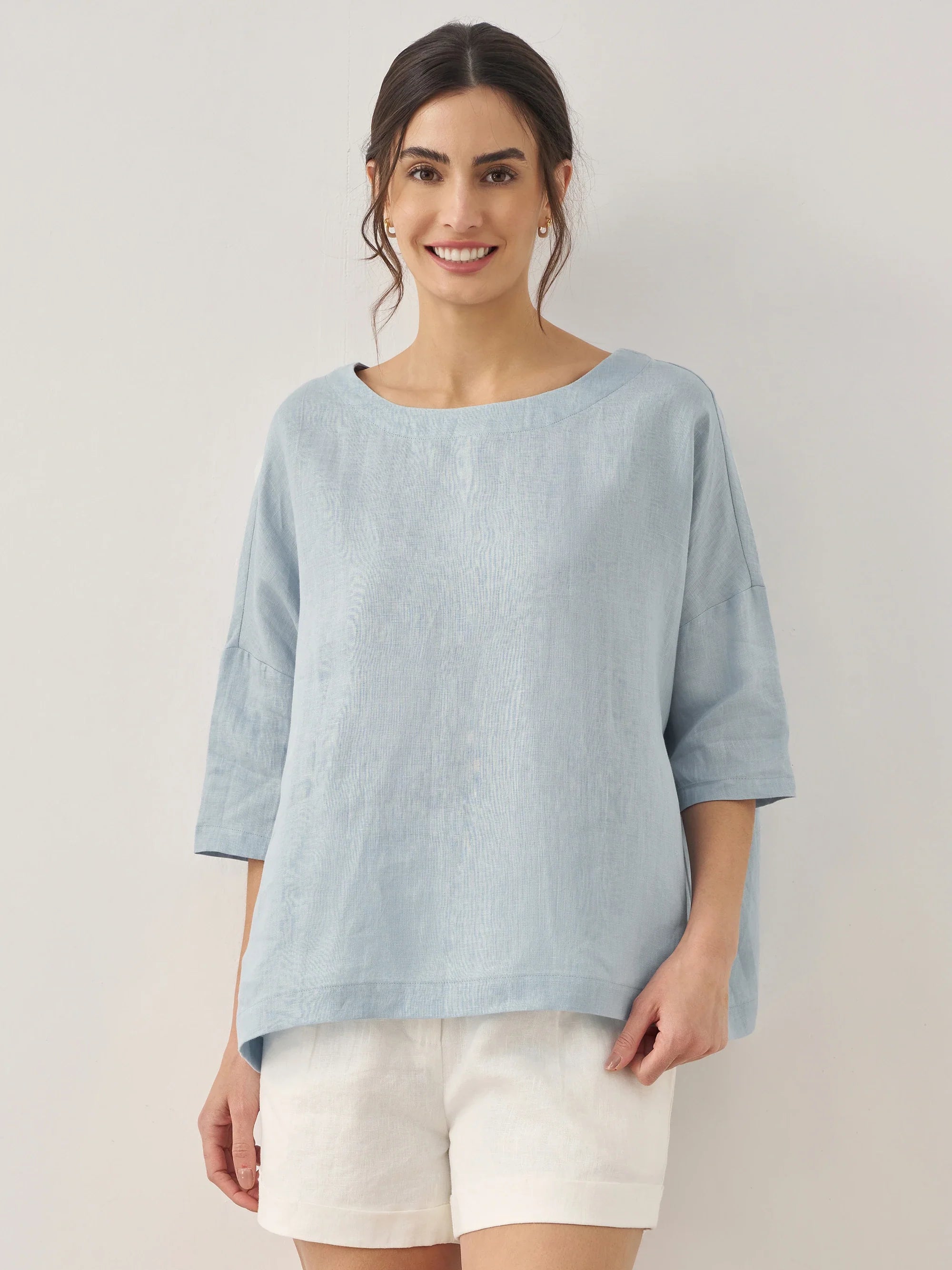 100% Linen Boatneck 3/4 Length Sleeve Top AURORA