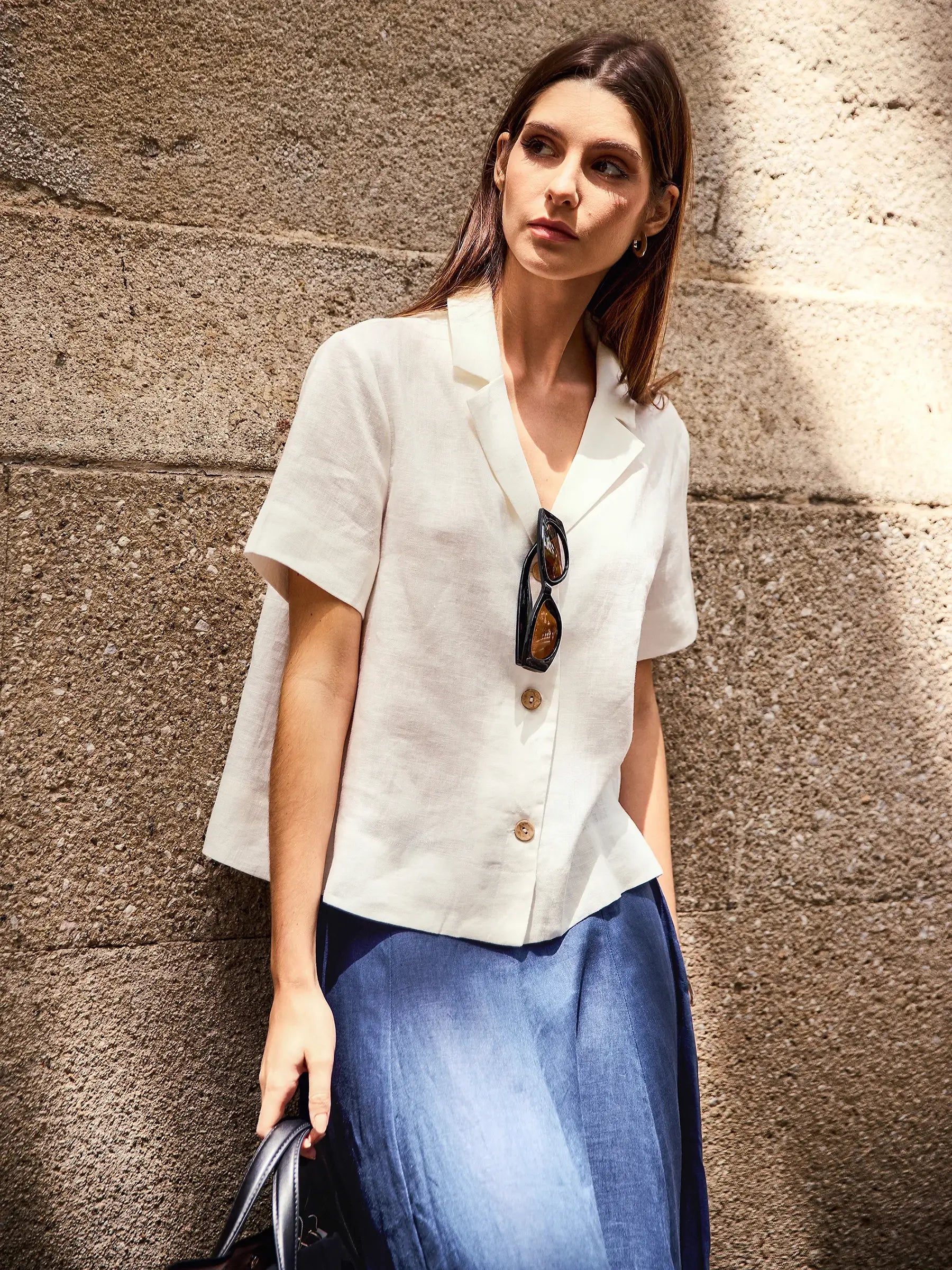 100% Linen Button-Up Short Sleeve Shirt ORENDA