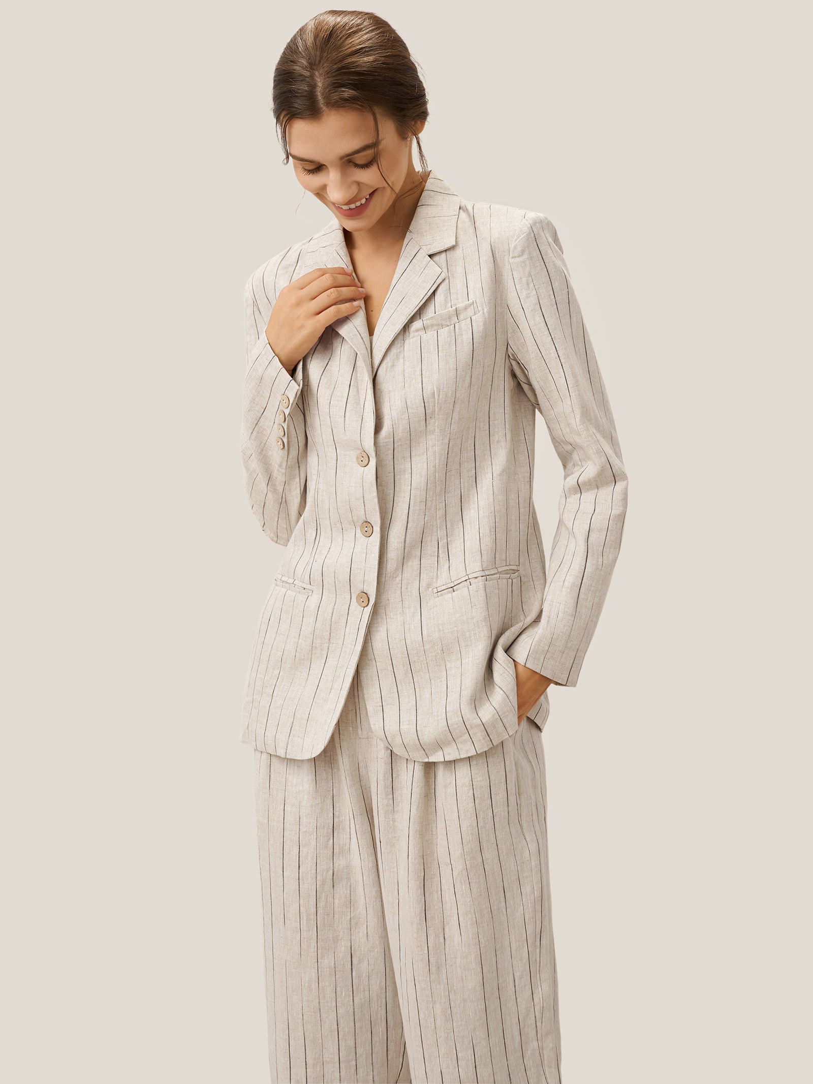 100% Linen Sketch Stripe Suit Set