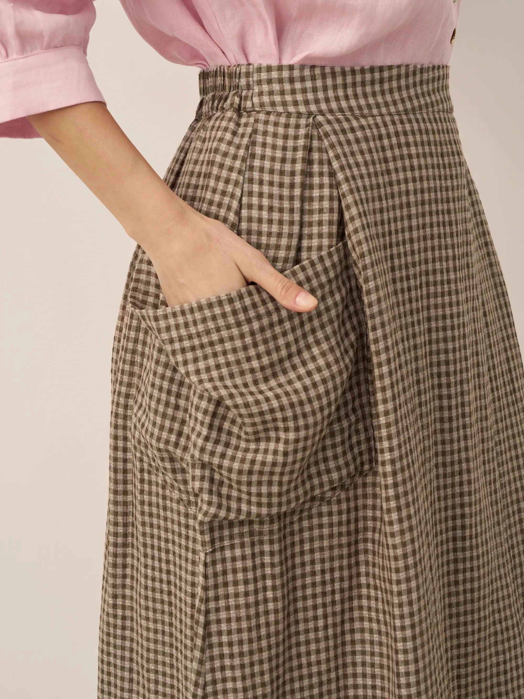 100% Linen Elastic Waist Skirt MARINA