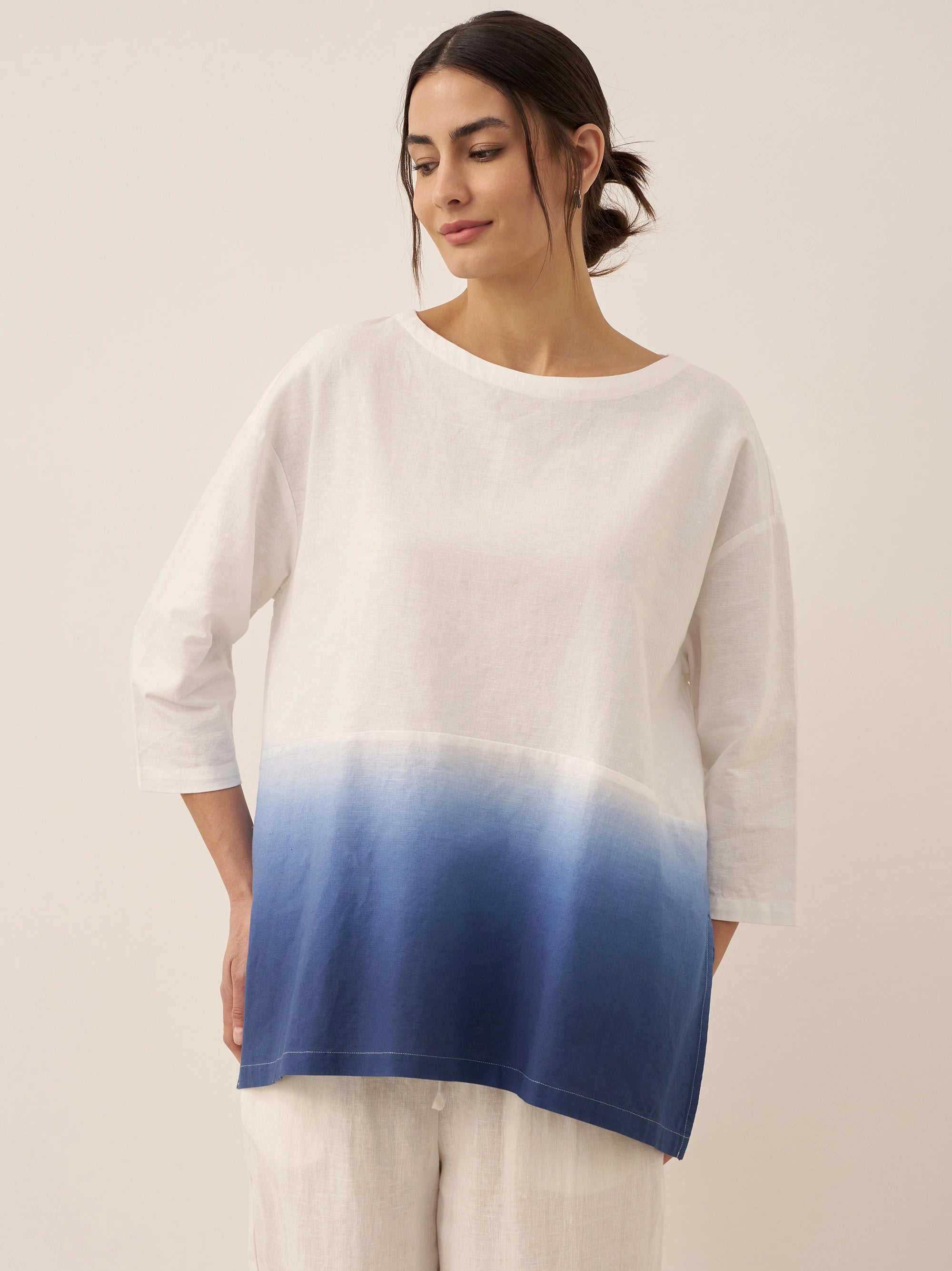 Linen White Boat Neck Oversized Top AVA