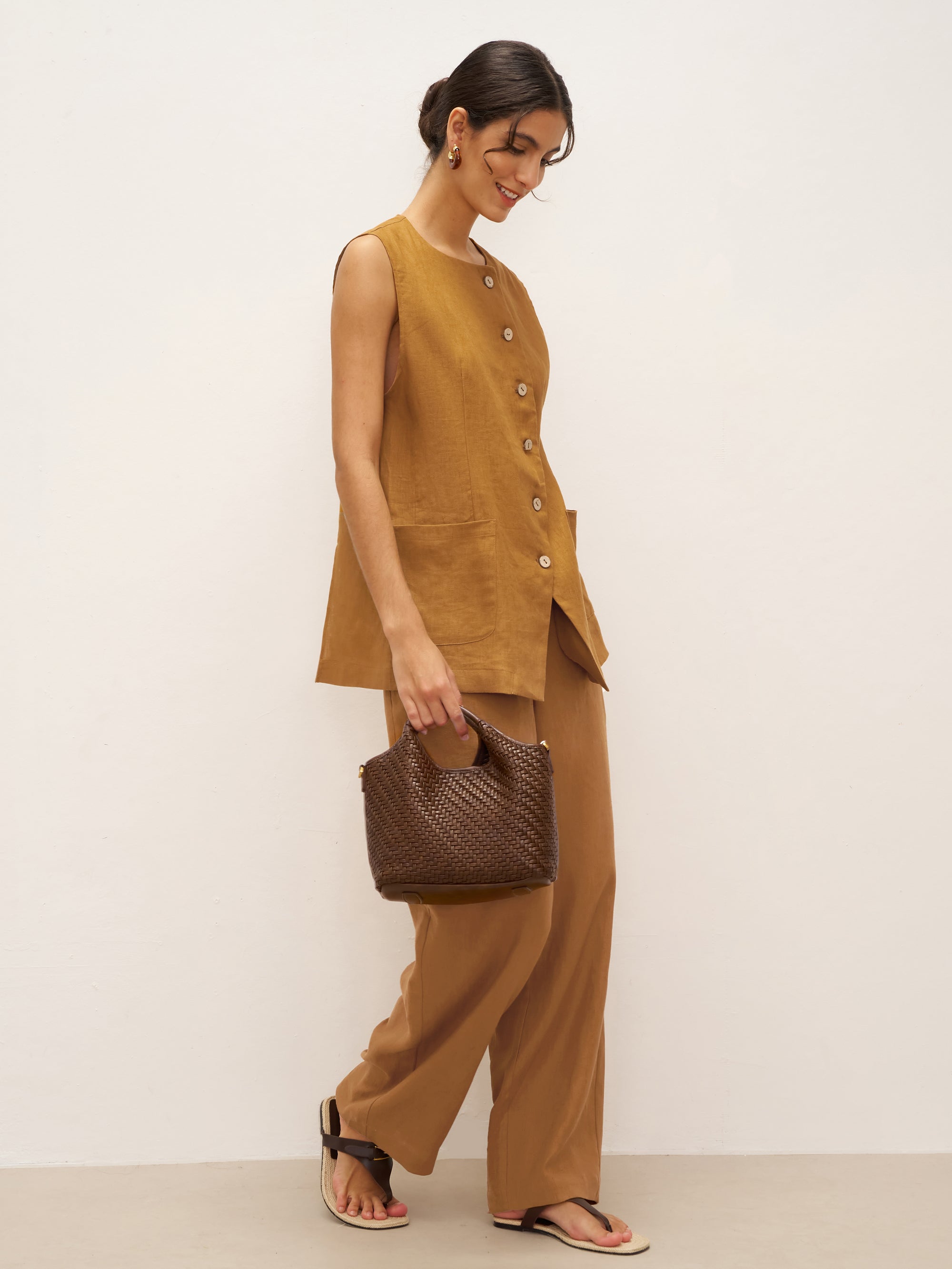 100% Linen Banana Cut Pants with Pockets EDELINE