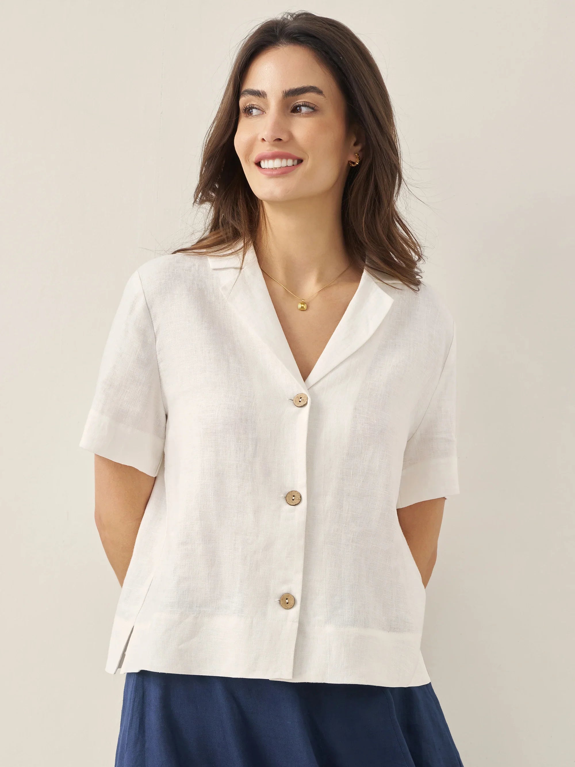 100% Linen Button-Up Short Sleeve Shirt ORENDA