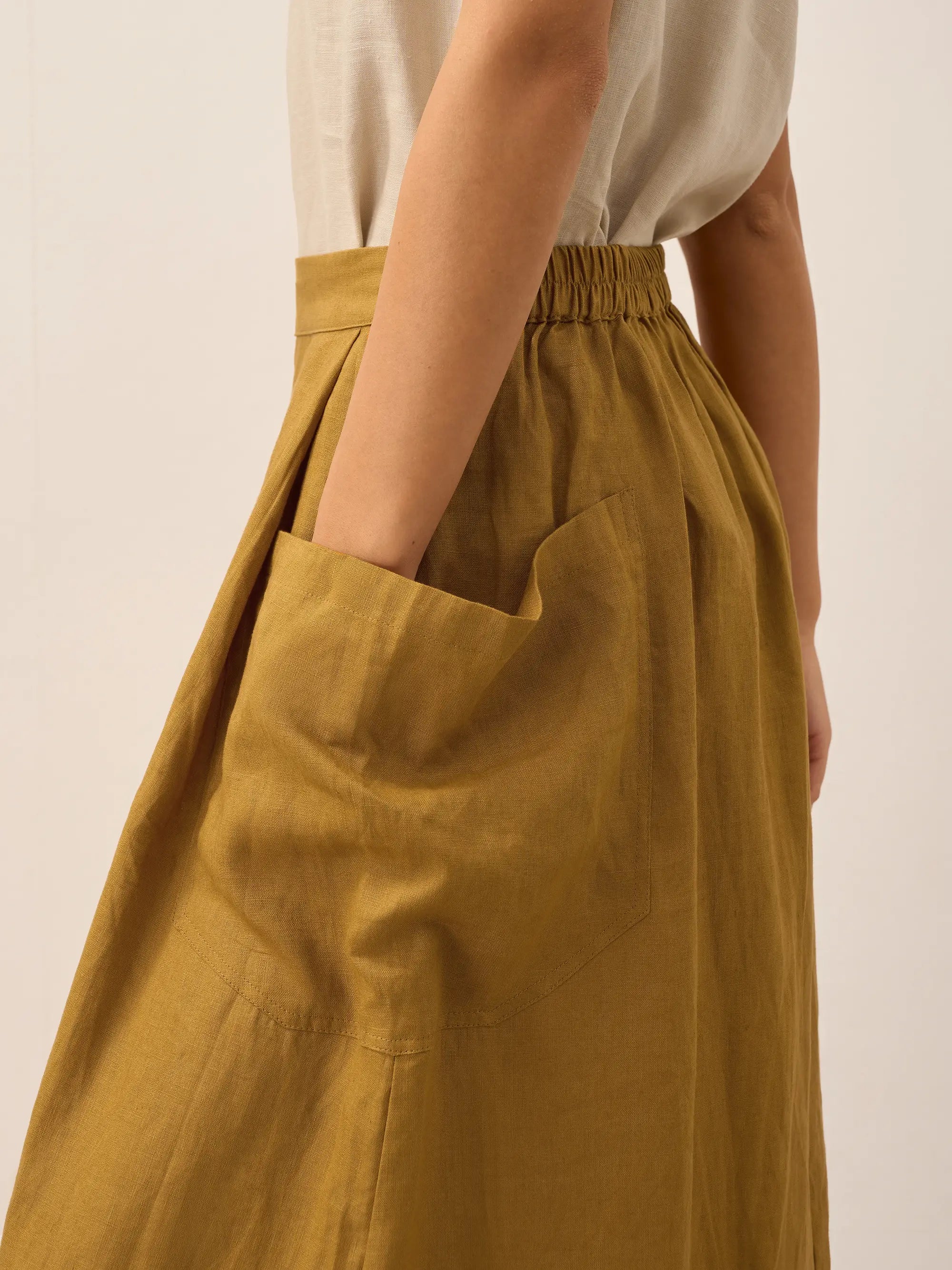 100% Linen Elastic Waist Skirt MARINA