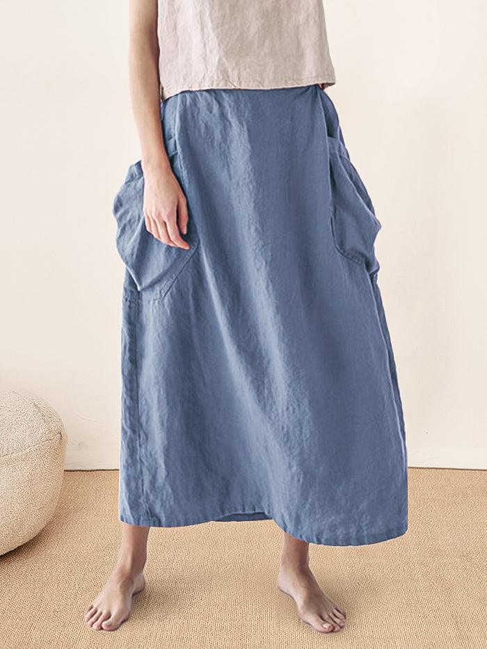 100% Linen Elastic Waist Skirt MARINA