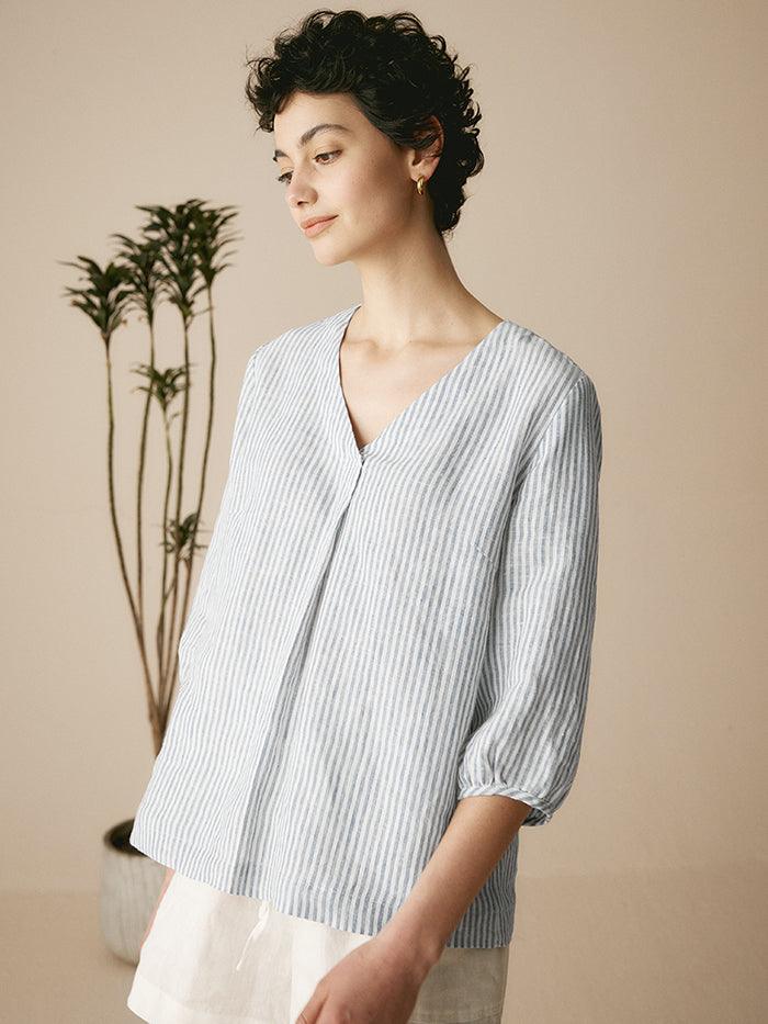 100% Linen Puff Sleeves Top LEAH