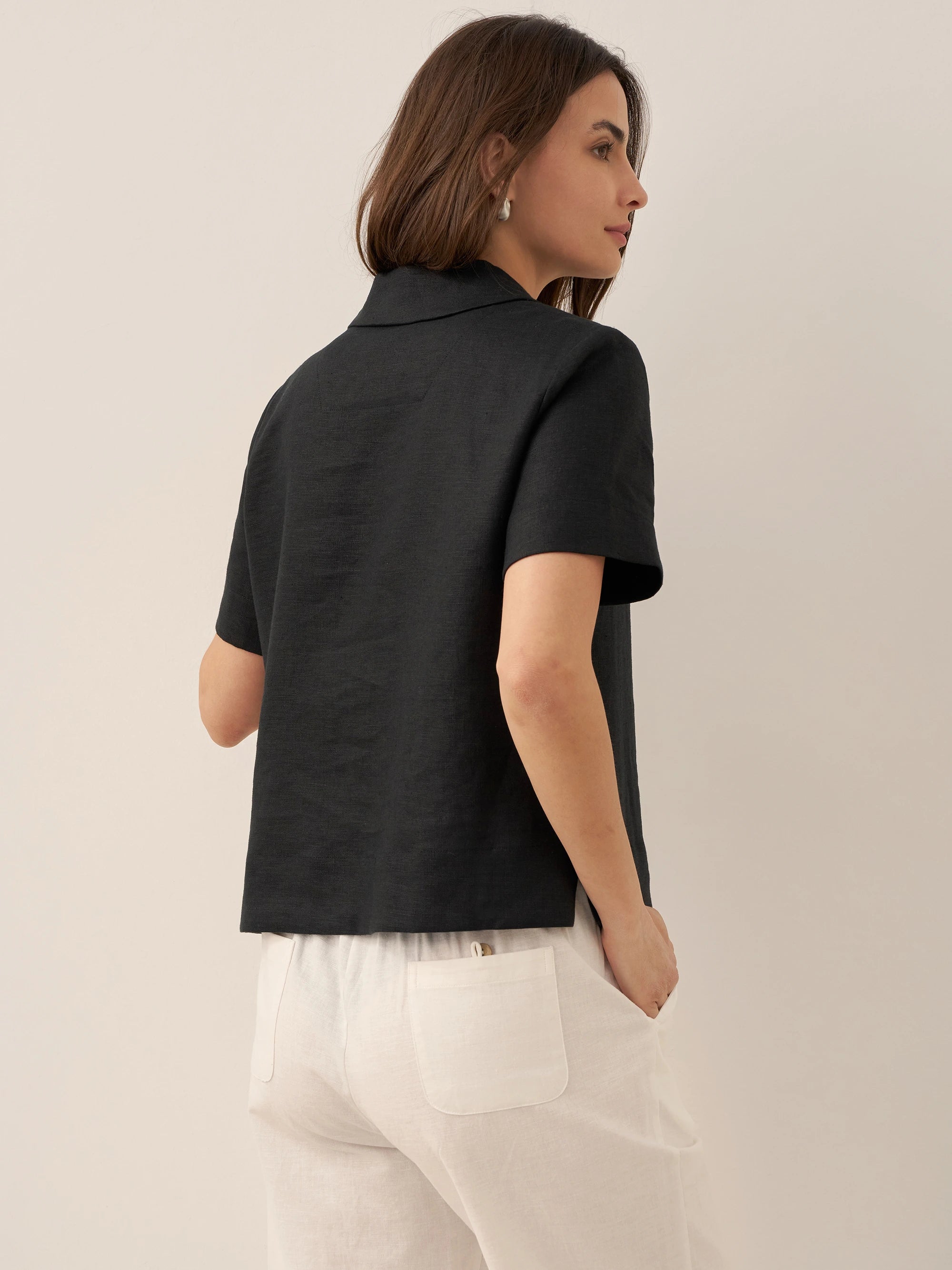 100% Linen Button-Up Short Sleeve Shirt ORENDA