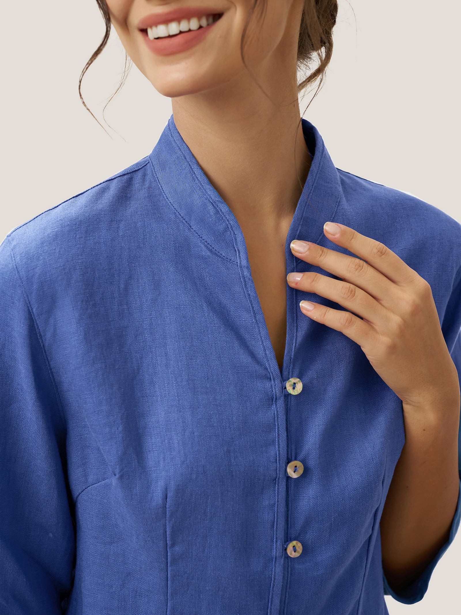 100% Linen Hand Button Fitted Jacket AMELIA