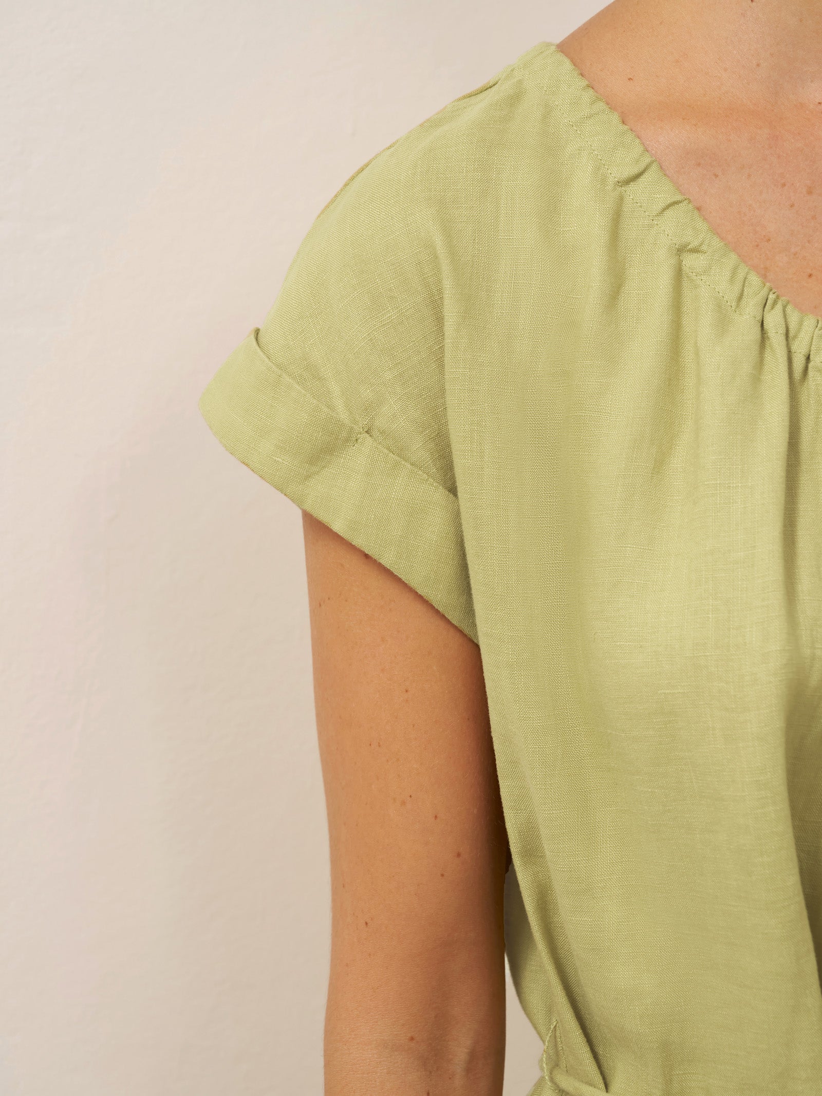 100% Linen Pleated Crew Neck Maxi Dress with Detachable Tie Straps MIRA