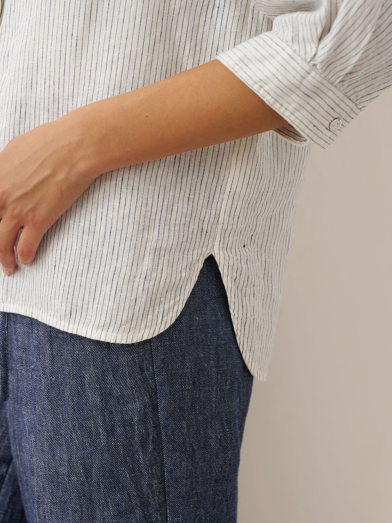 100% Linen Striped Three-Quarter Sleeve Shirt SKYLAR