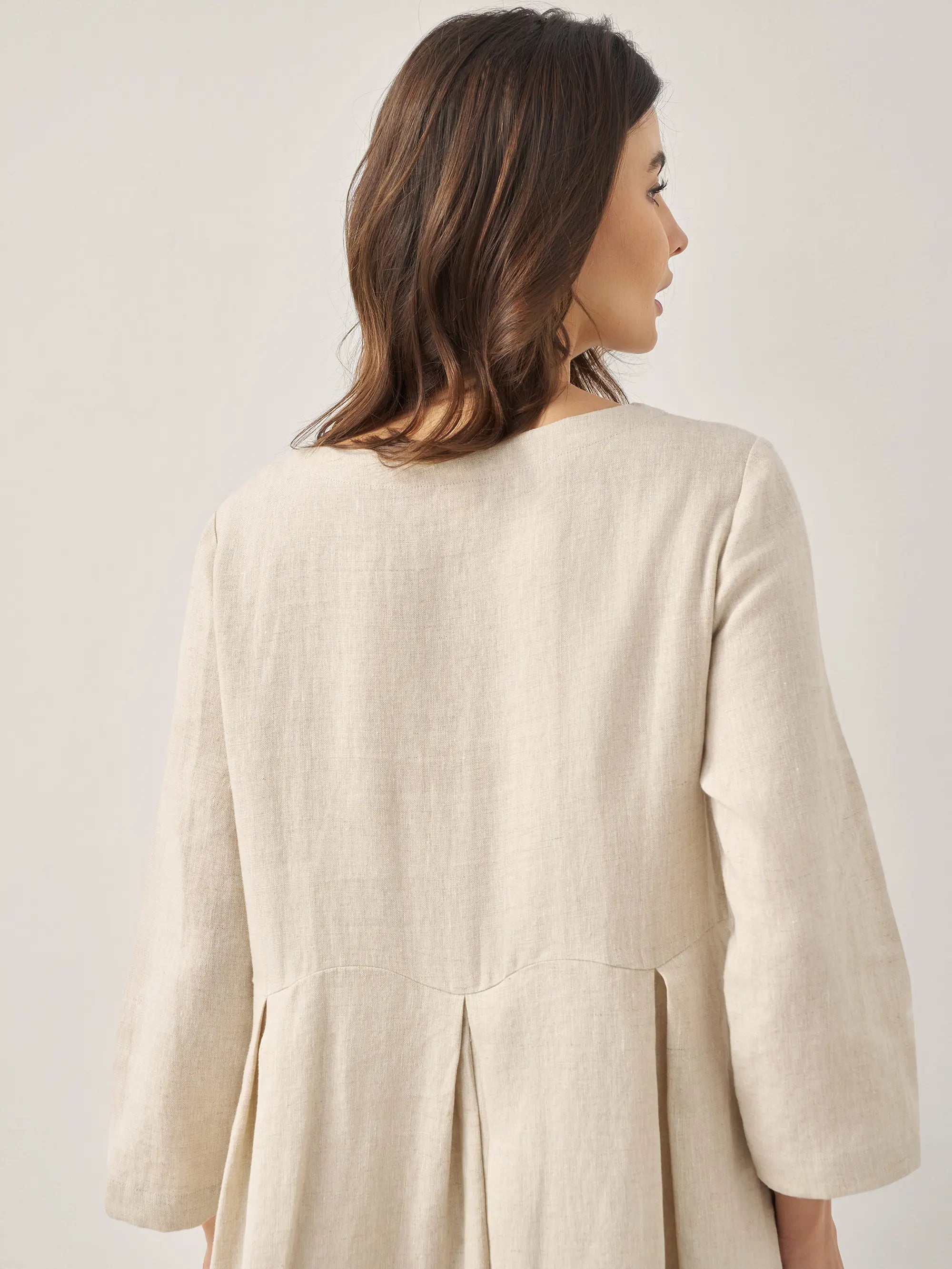 100% Linen Bateau Neck Pleated Maxi Dress ABIGAIL