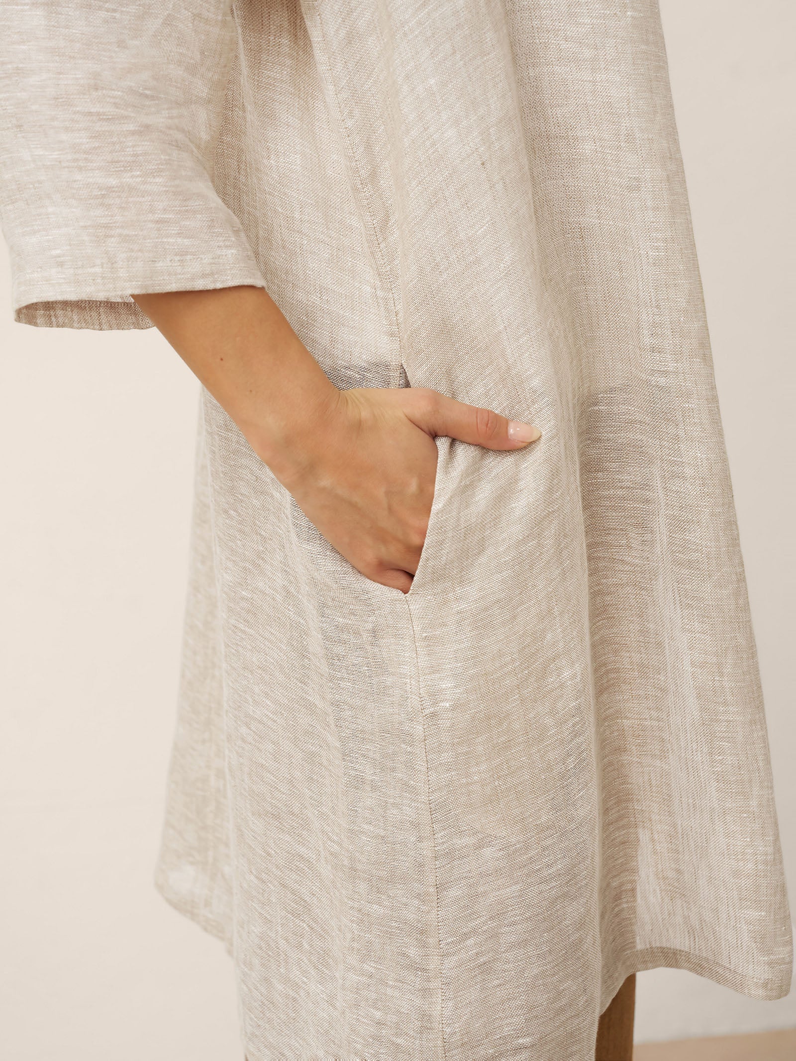 100% Linen Button Front Three-Quarter Sleeve Top