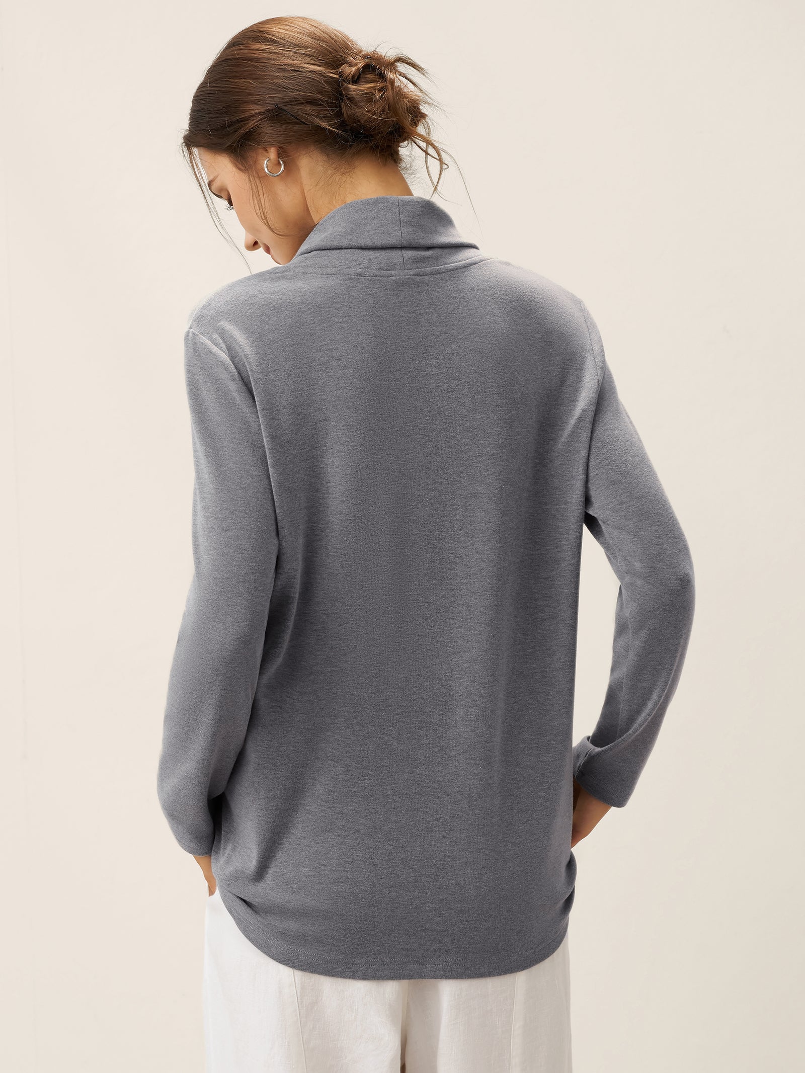 Mock Neck Buttoned Stretch Top