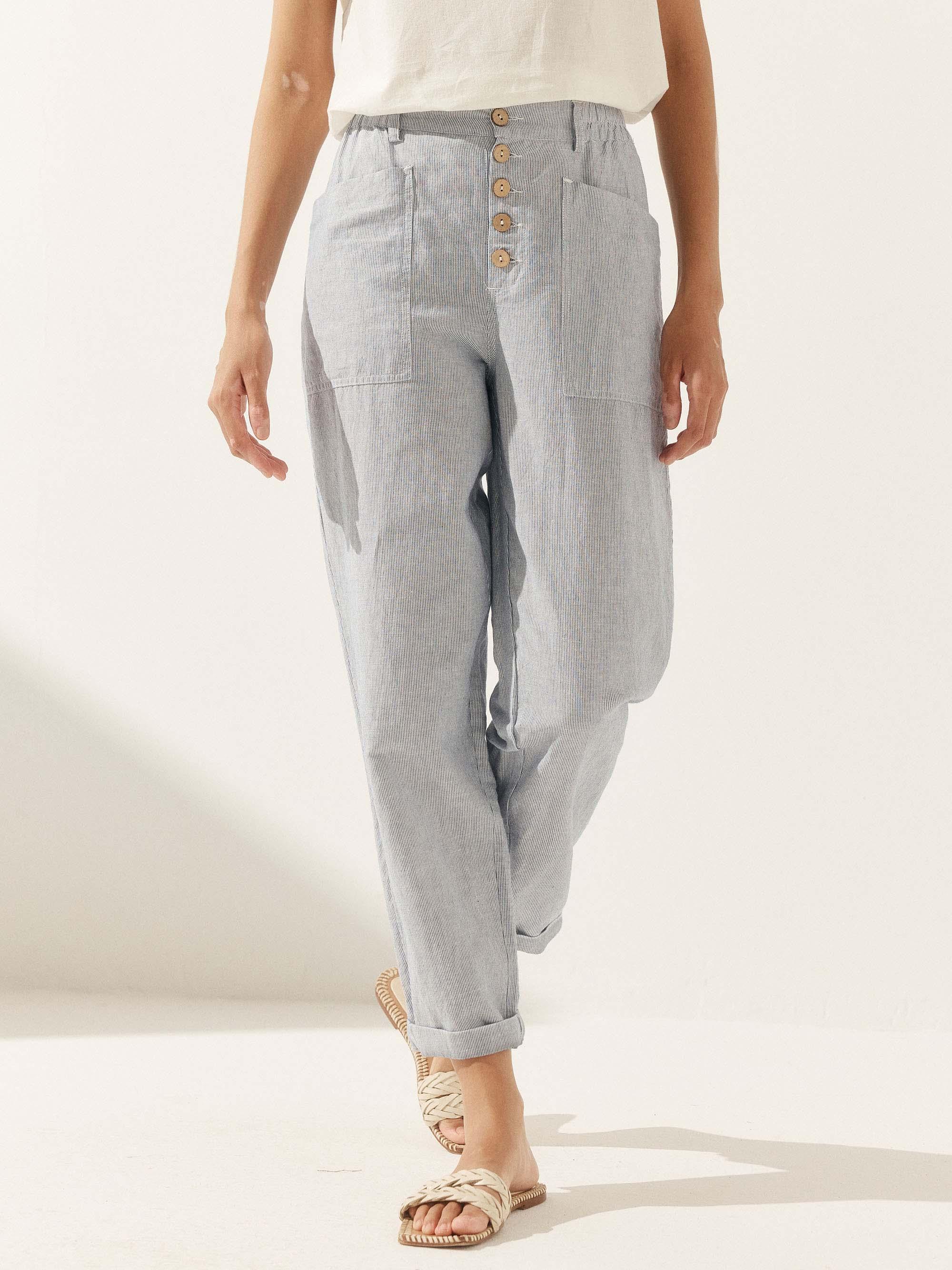 Linen Simple Button Fly Trousers