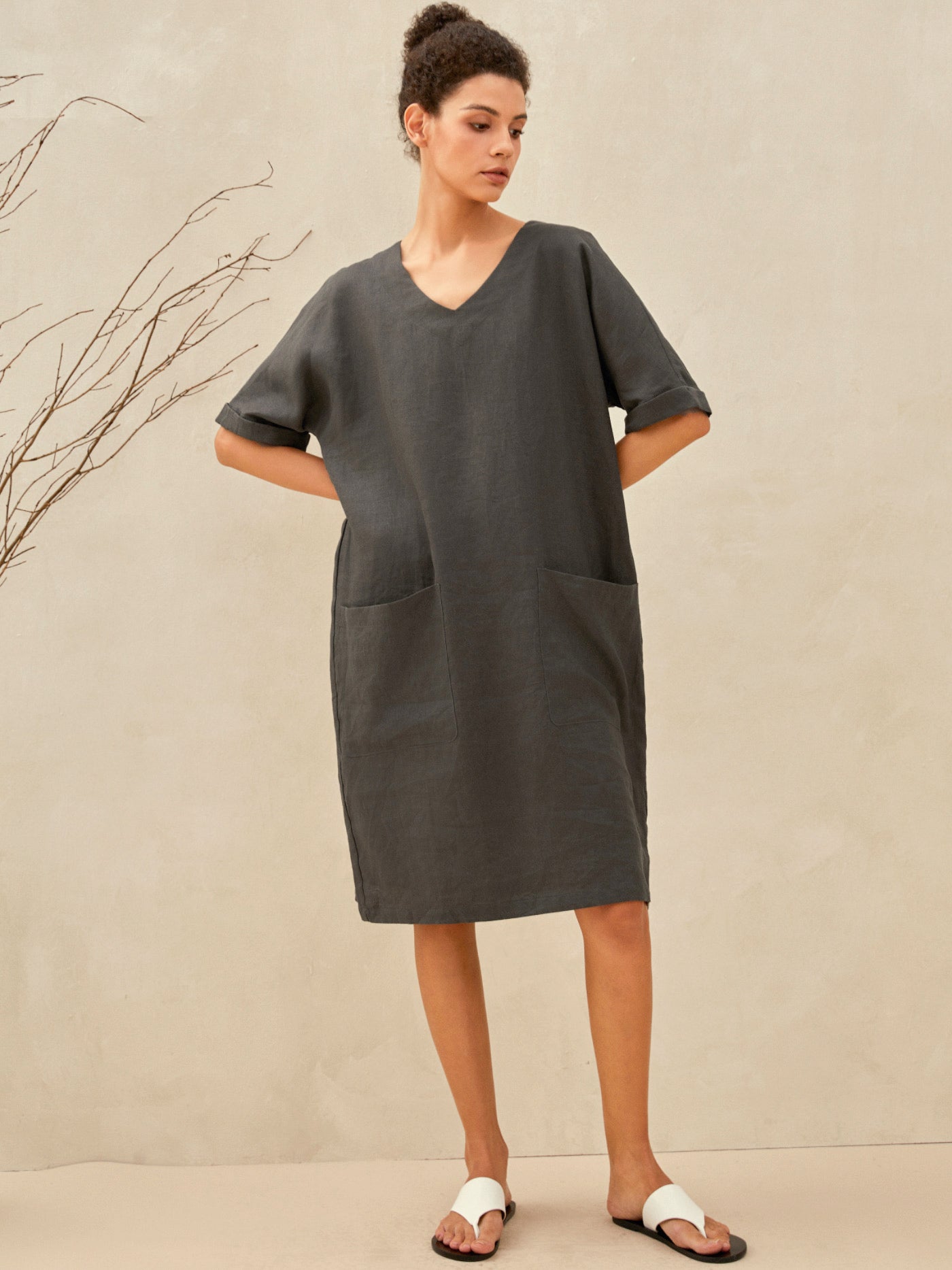 MIA 100% Linen Oversized V-Neck Dress