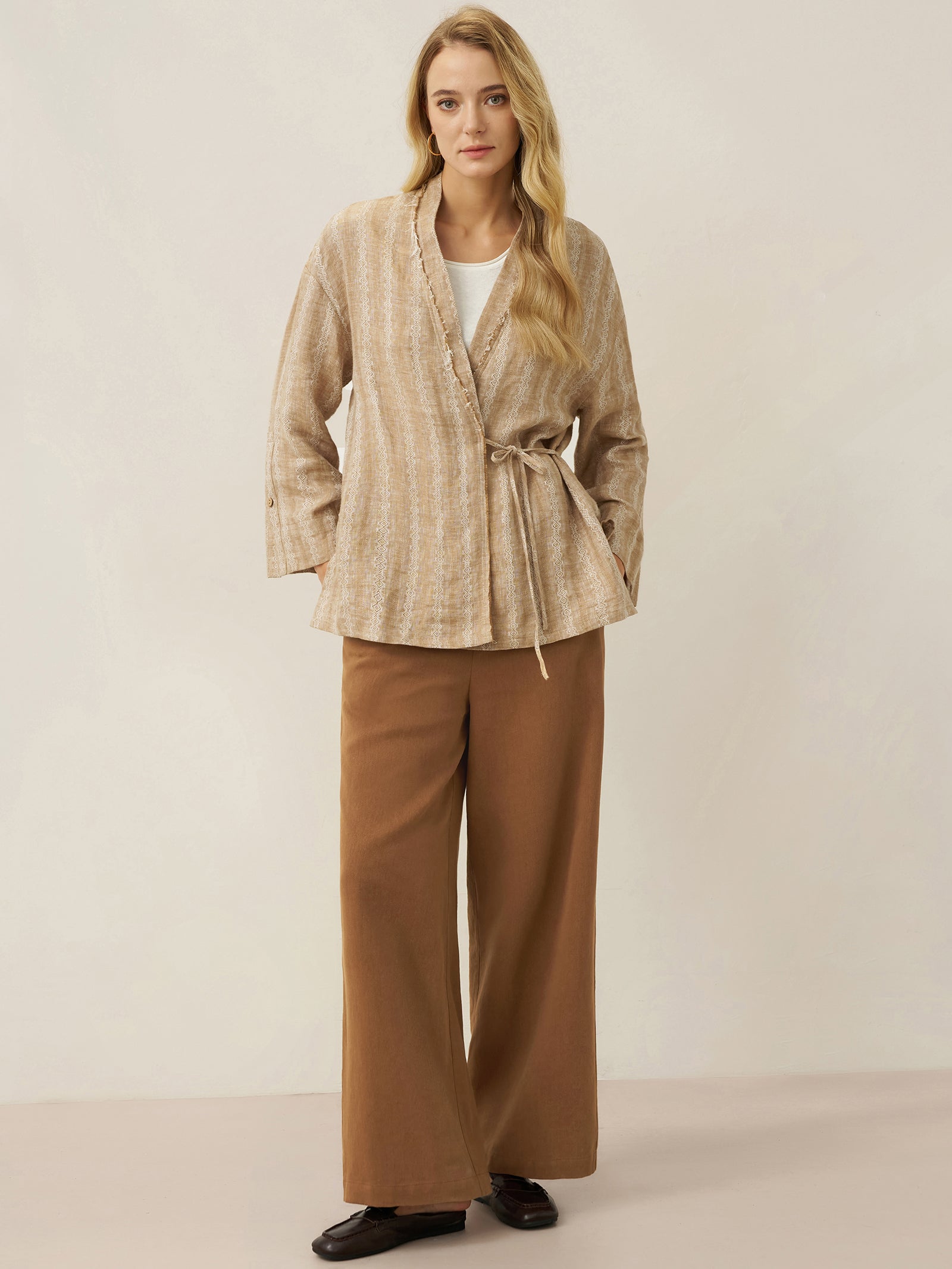 Tencel Linen Drawstring Straight Leg Pants