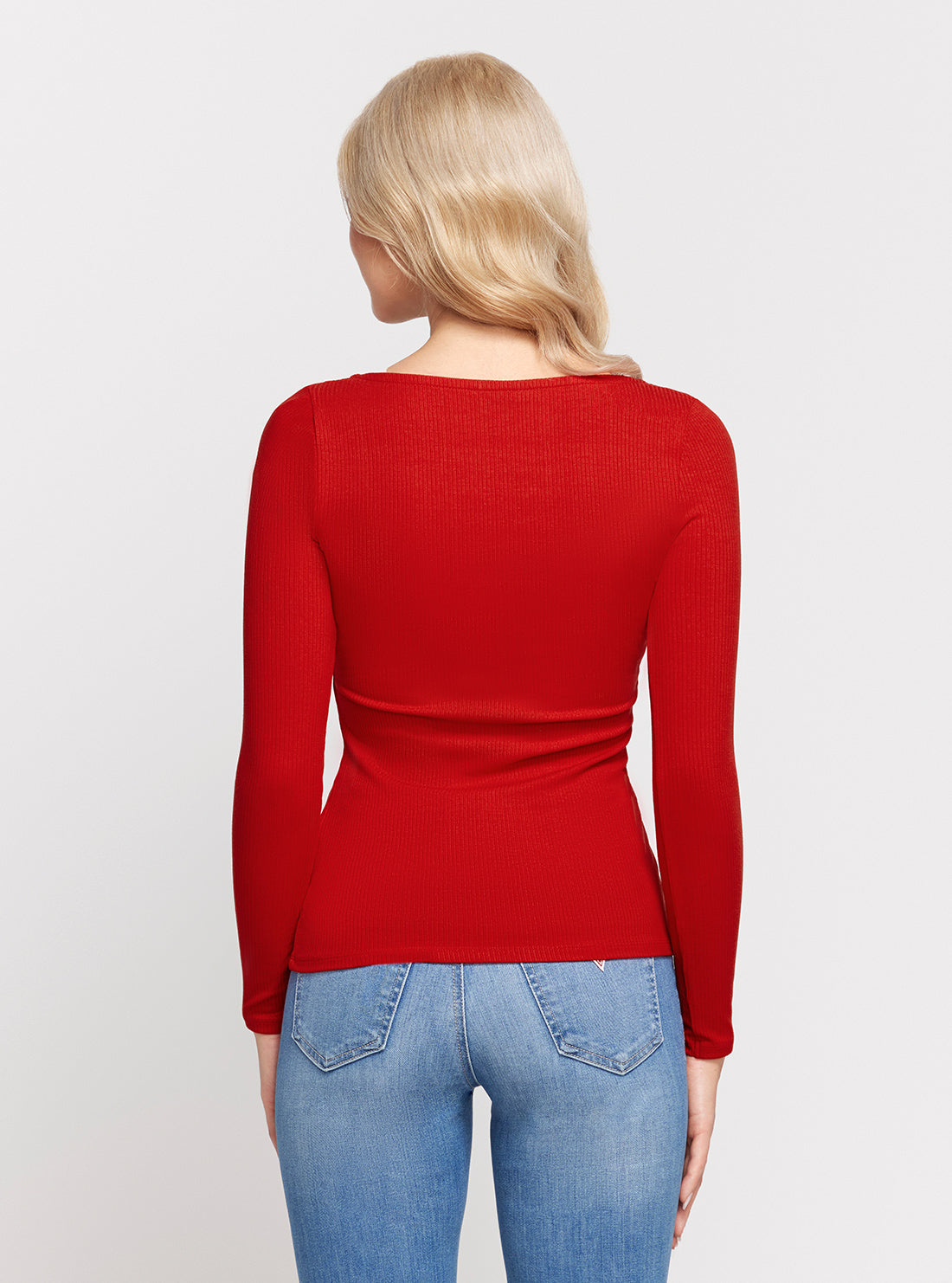 Eco Red Karlee Long Sleeve Button Top