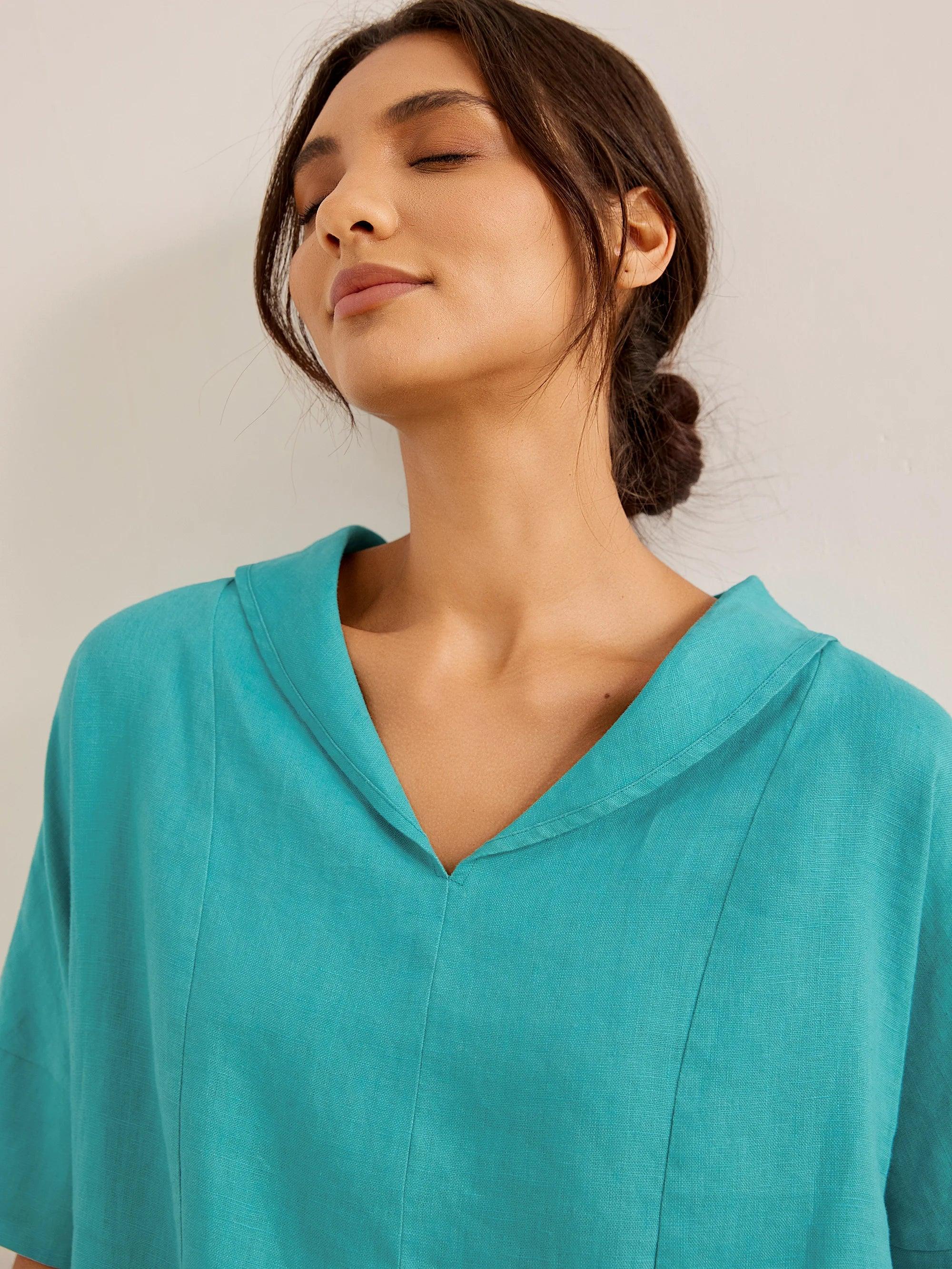 100% Linen V-Neck Short Sleeve Shirt SIERRA