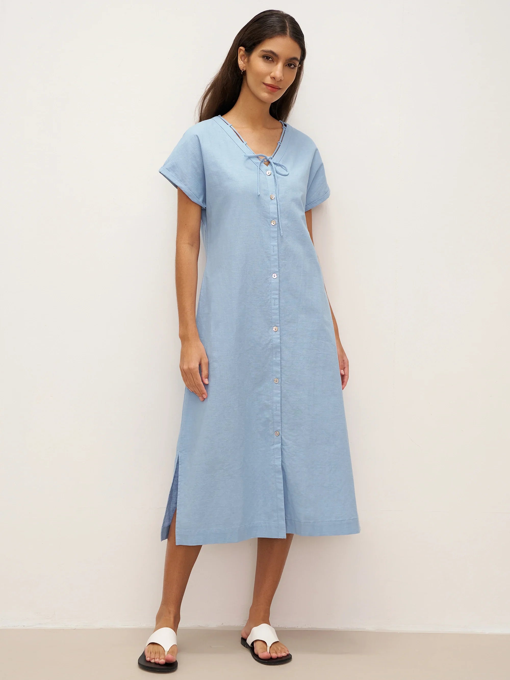 Linen Ladder Tie Simple Dress TAMARA