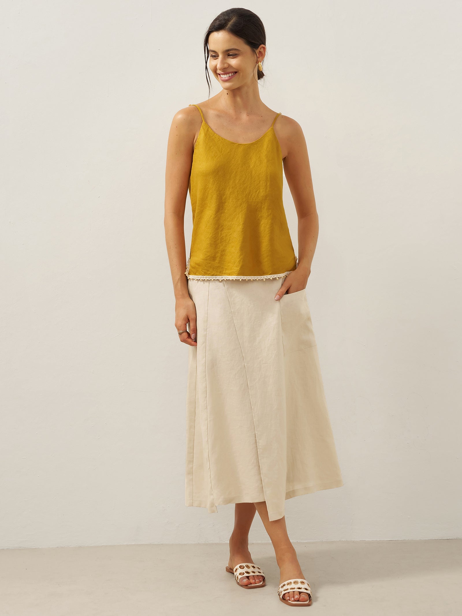100% Linen Angled Closure Wrap Skirt FRESSA