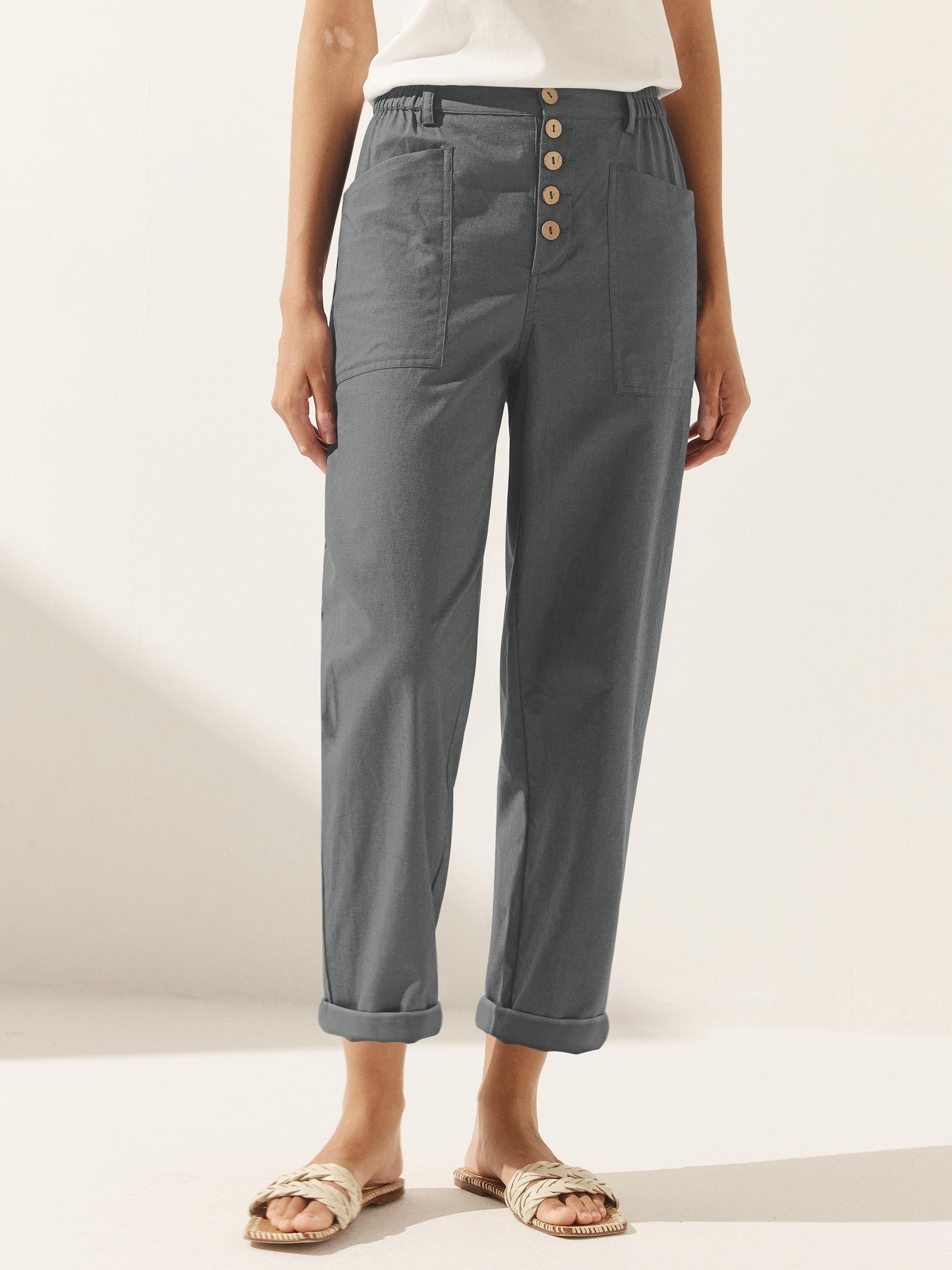 Linen Simple Button Fly Trousers