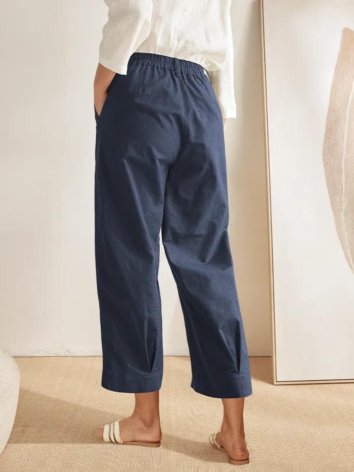 Linen Pocketed Straight-Leg Ankle Pants NINA