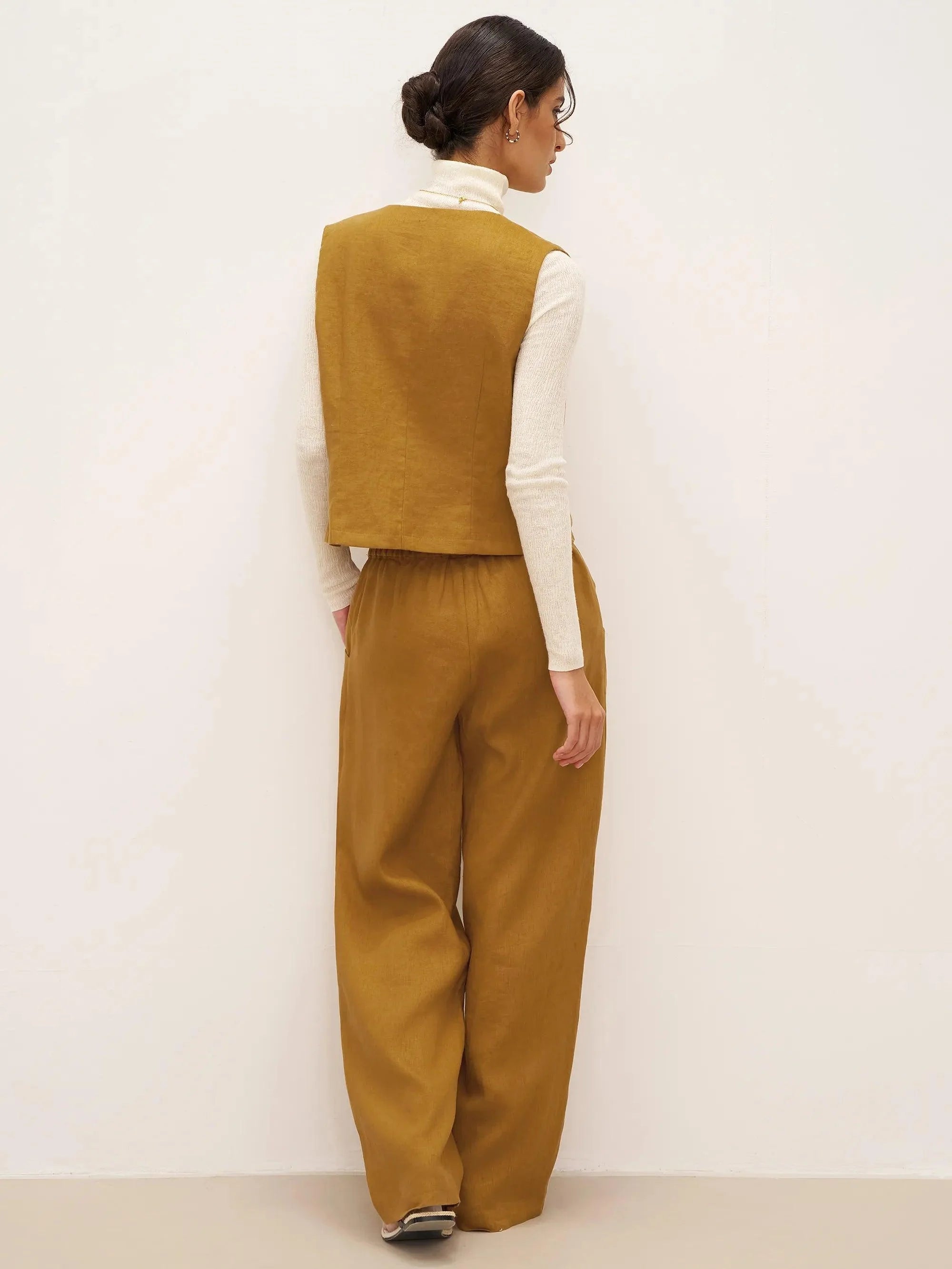100% Linen Banana Cut Pants with Pockets EDELINE