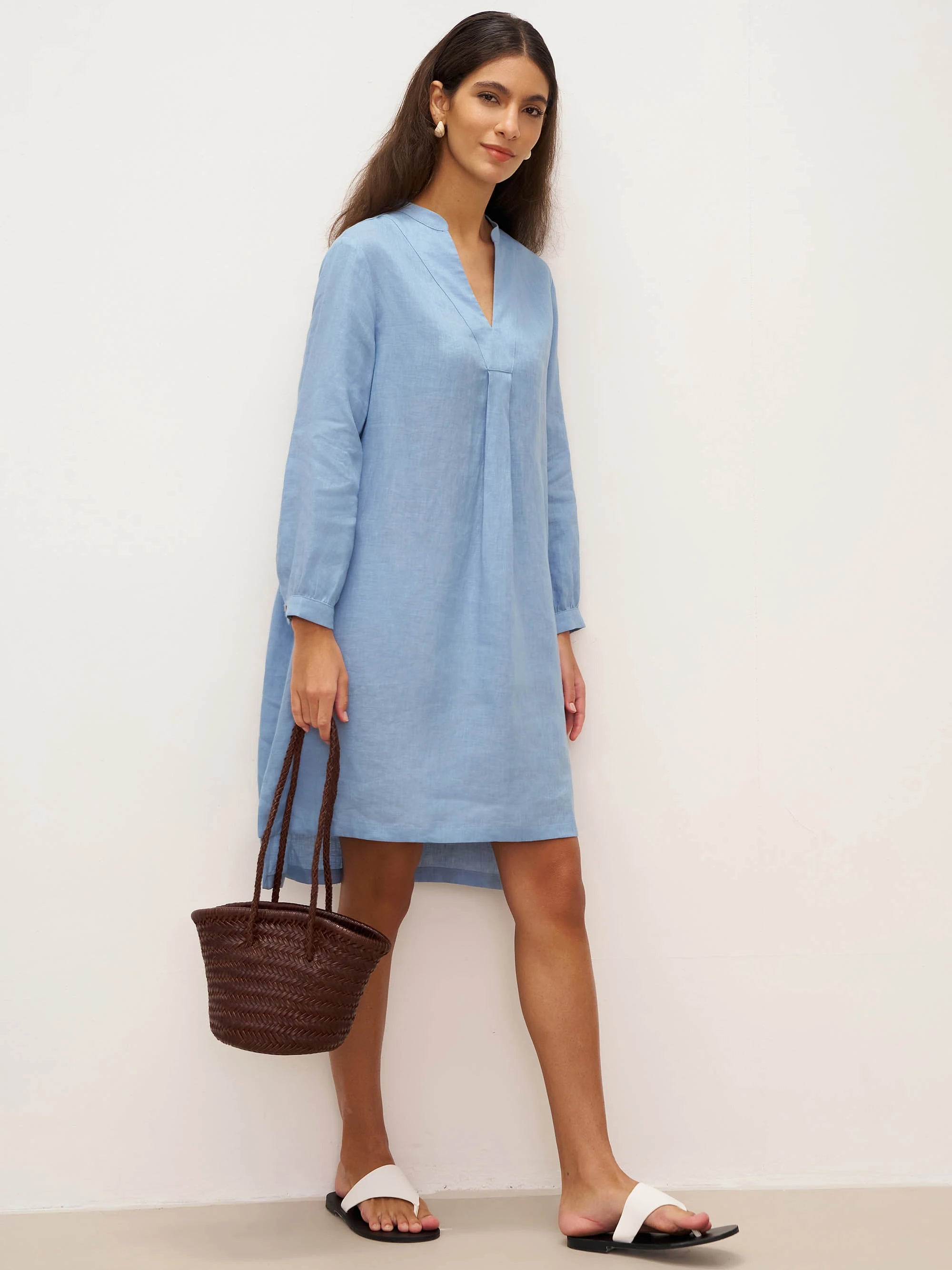 100% Linen V-Neck Pullover Shirt Dress JADEN