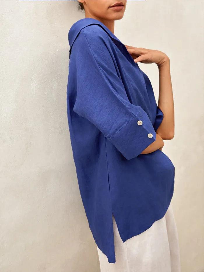 100% Linen V-Neck Short Sleeve Shirt