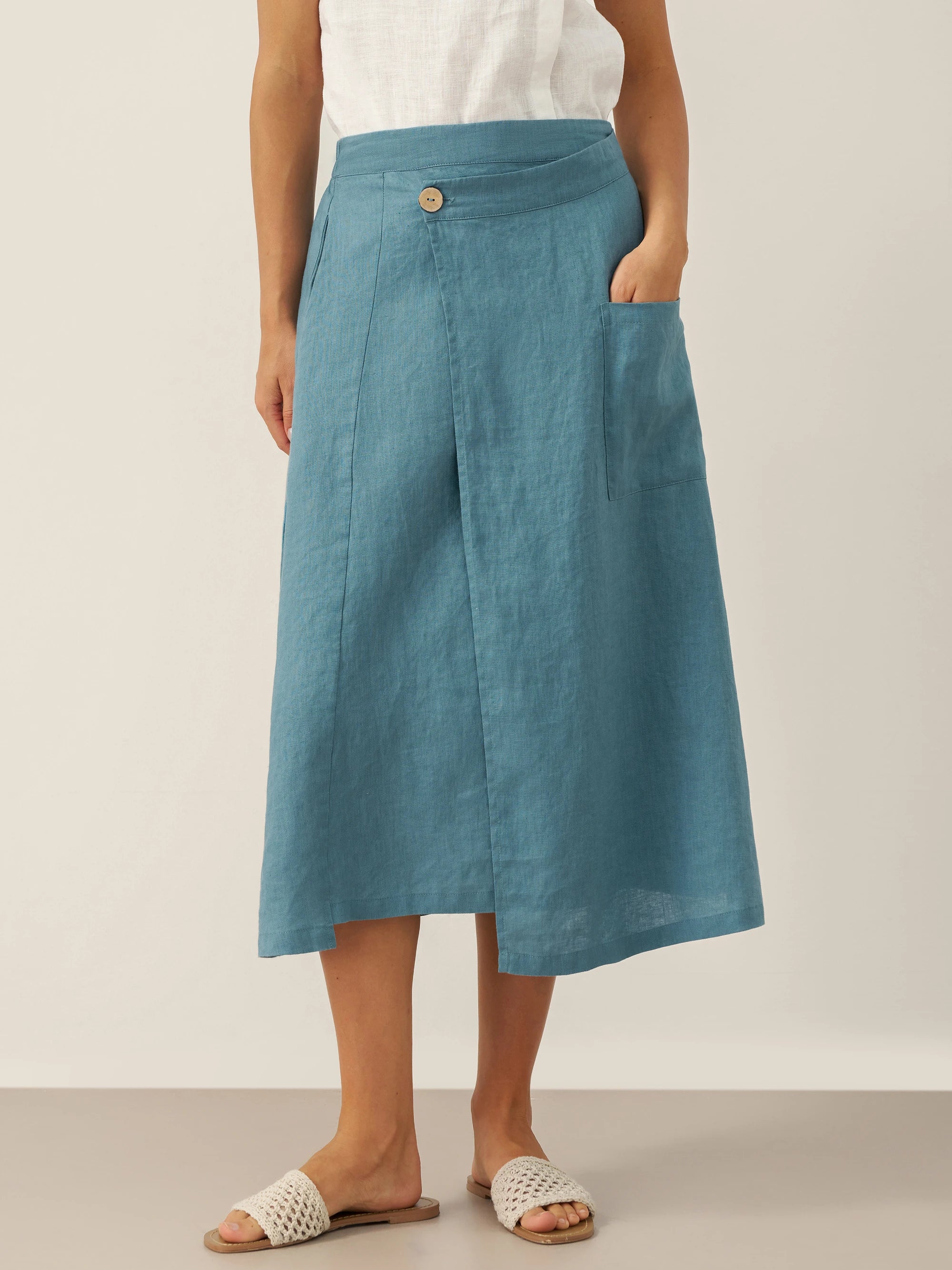 100% Linen Angled Closure Wrap Skirt FRESSA